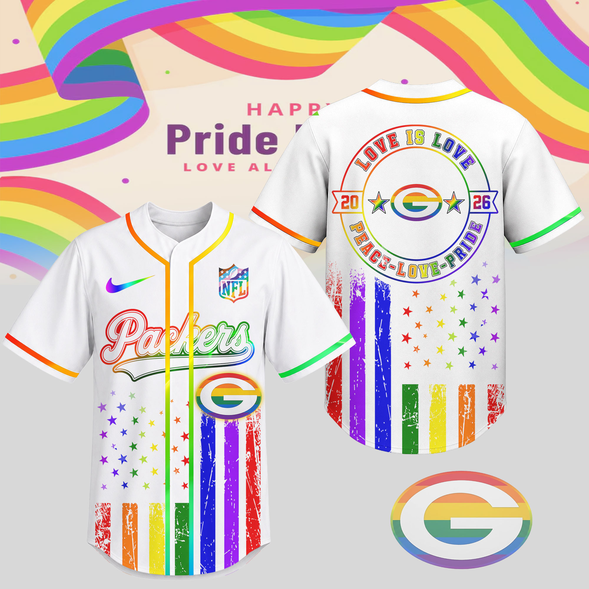 Green Bay Packers | Premium NFL Pride Love Limited Edition Jersey NTH1