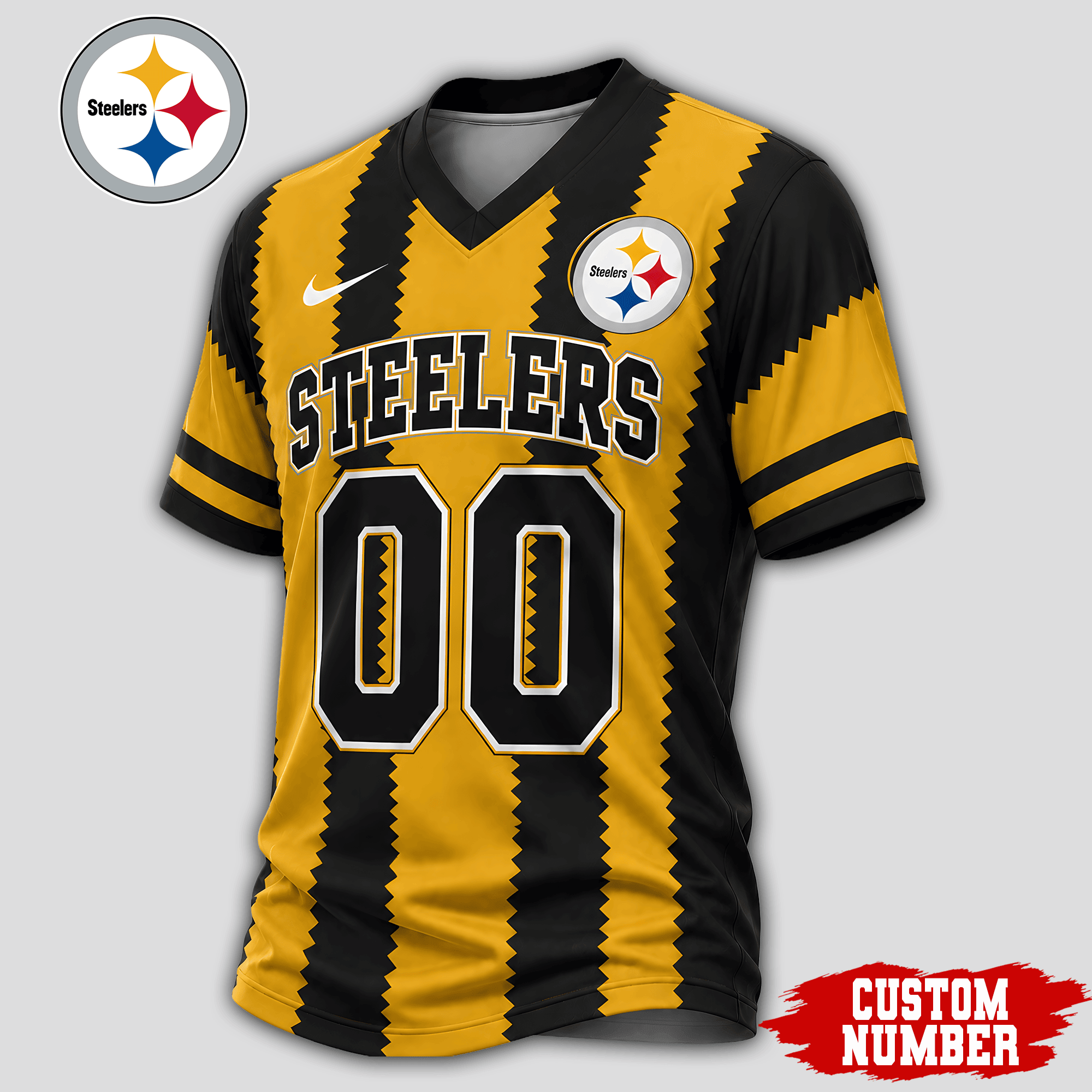 Pittsburgh Steelers | Premium NFL Bold Stripe Custom V-Neck Jersey NTH1