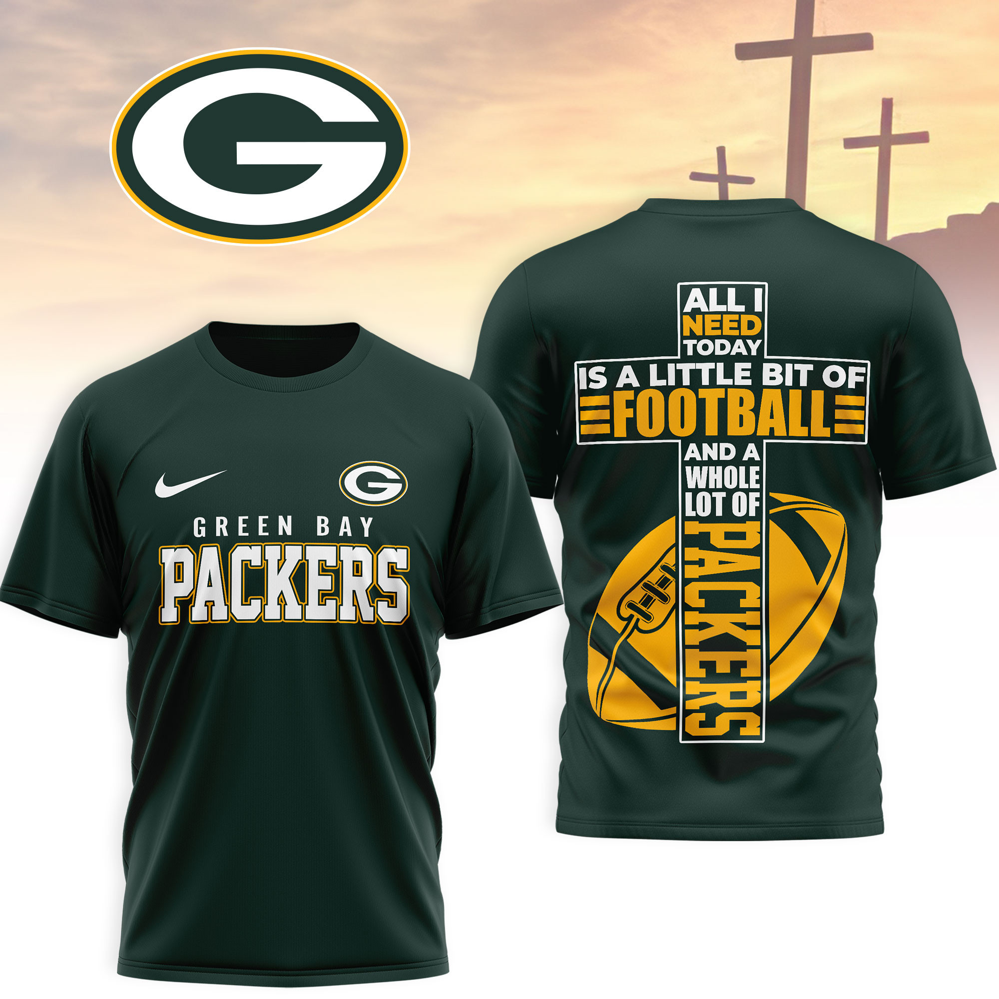 Green Bay Packers | Premium NFL Whole Lot of Football Christian Cross 3D Shirt NY