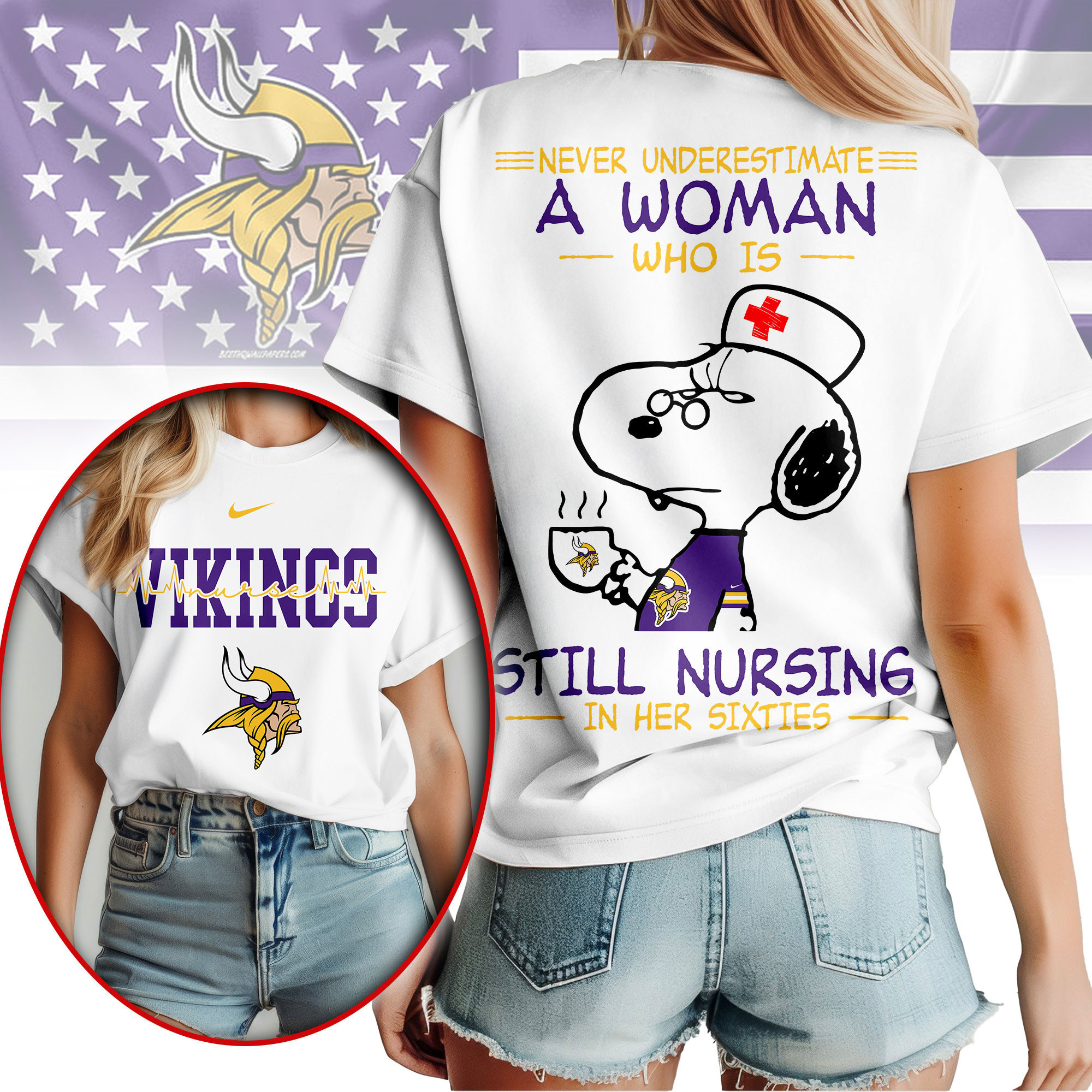 Minnesota Vikings | Premium NFL Never Underestimate A Nurse Women Shirt NY