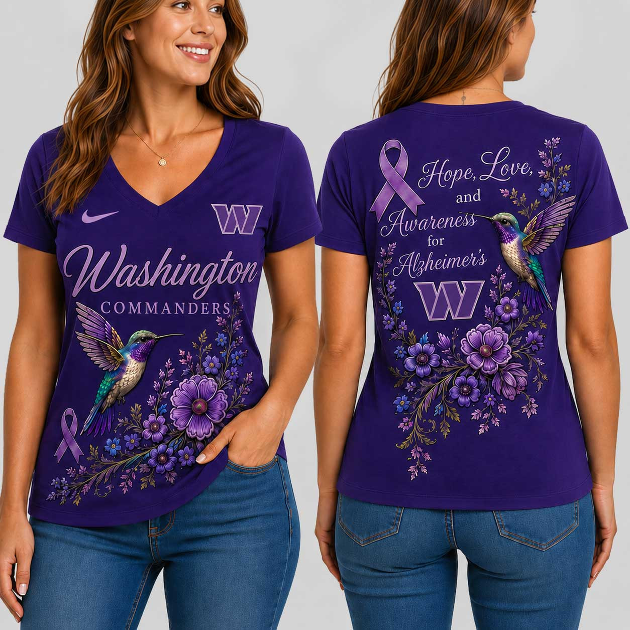 Washington Commanders | Premium NFL Alzheimer’s Awareness Month V-neck Shirt