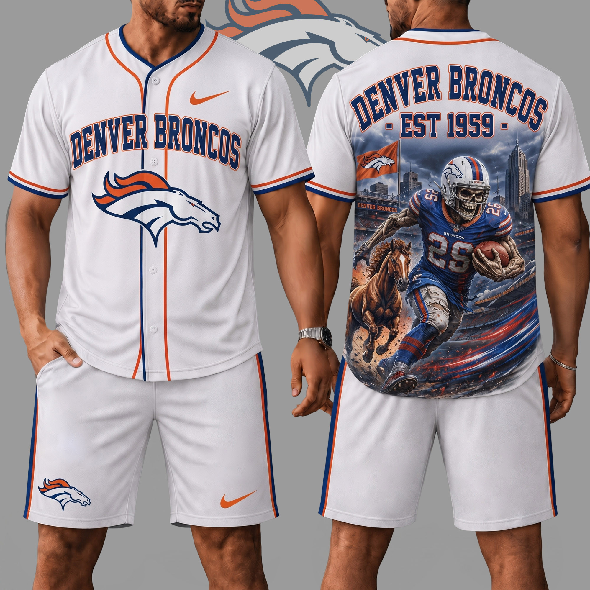 Denver Broncos | Premium NFL Skull Jersey Shorts Set NY