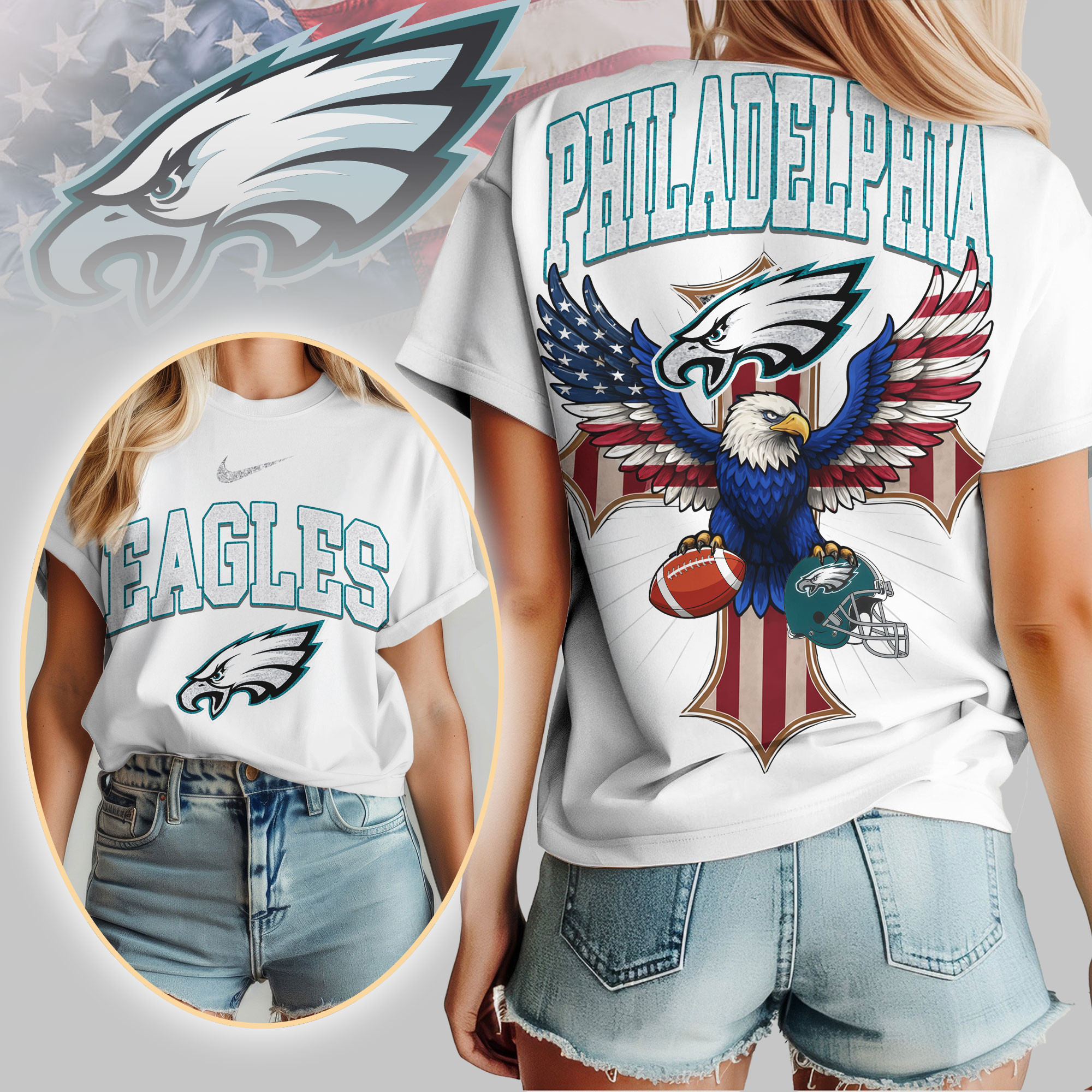 Philadelphia Eagles | Premium NFL Freedom Eagle Women Shirt TD