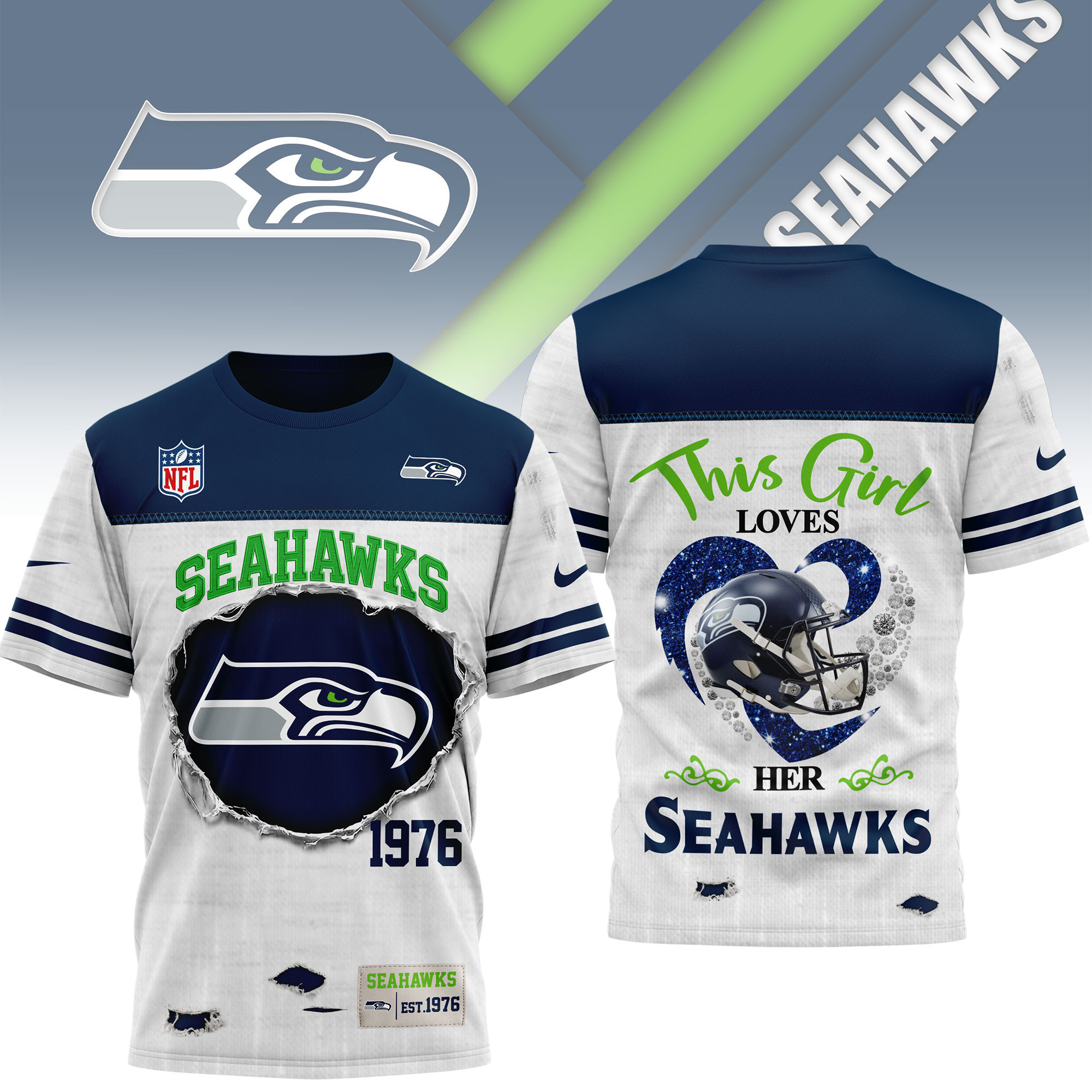 Seattle Seahawks | Premium NFL Girl Heart & Helmet 3D Shirt NTH1