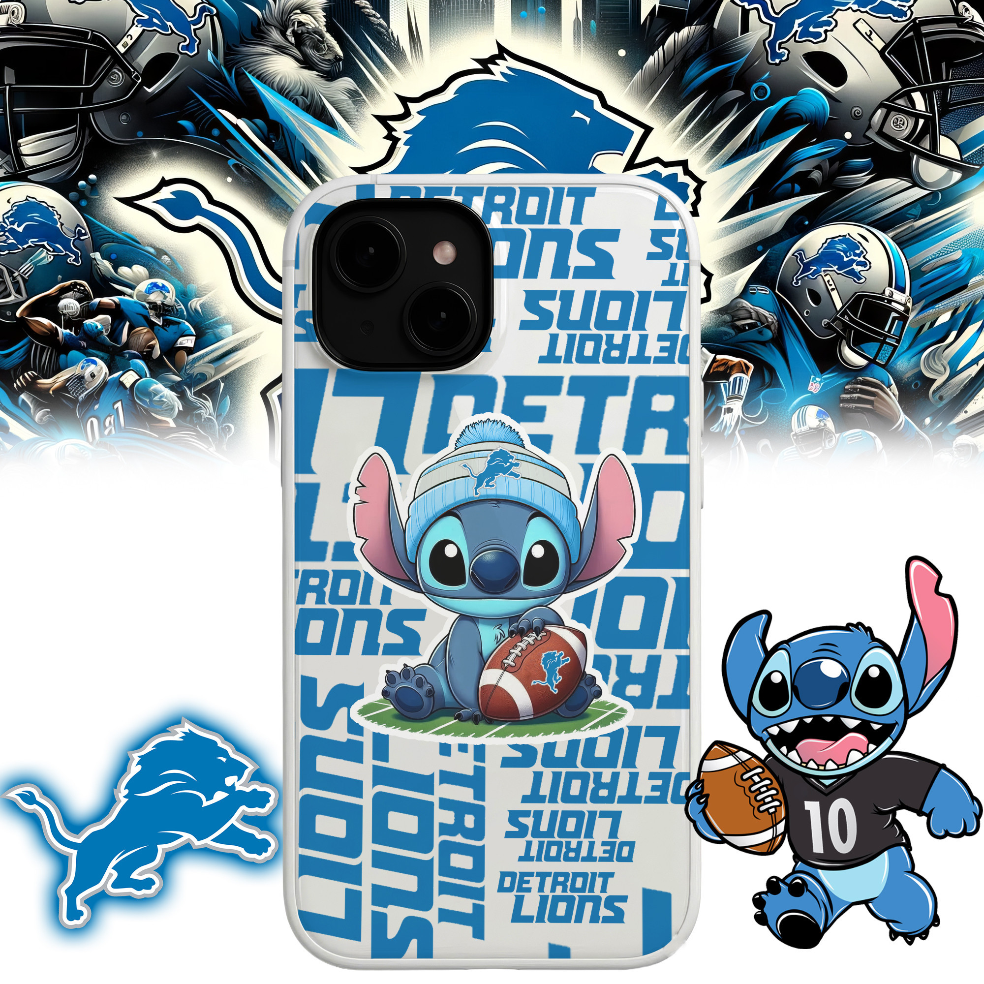 Detroit Lions | Premium NFL Stitch Loves Football Phone Case NP