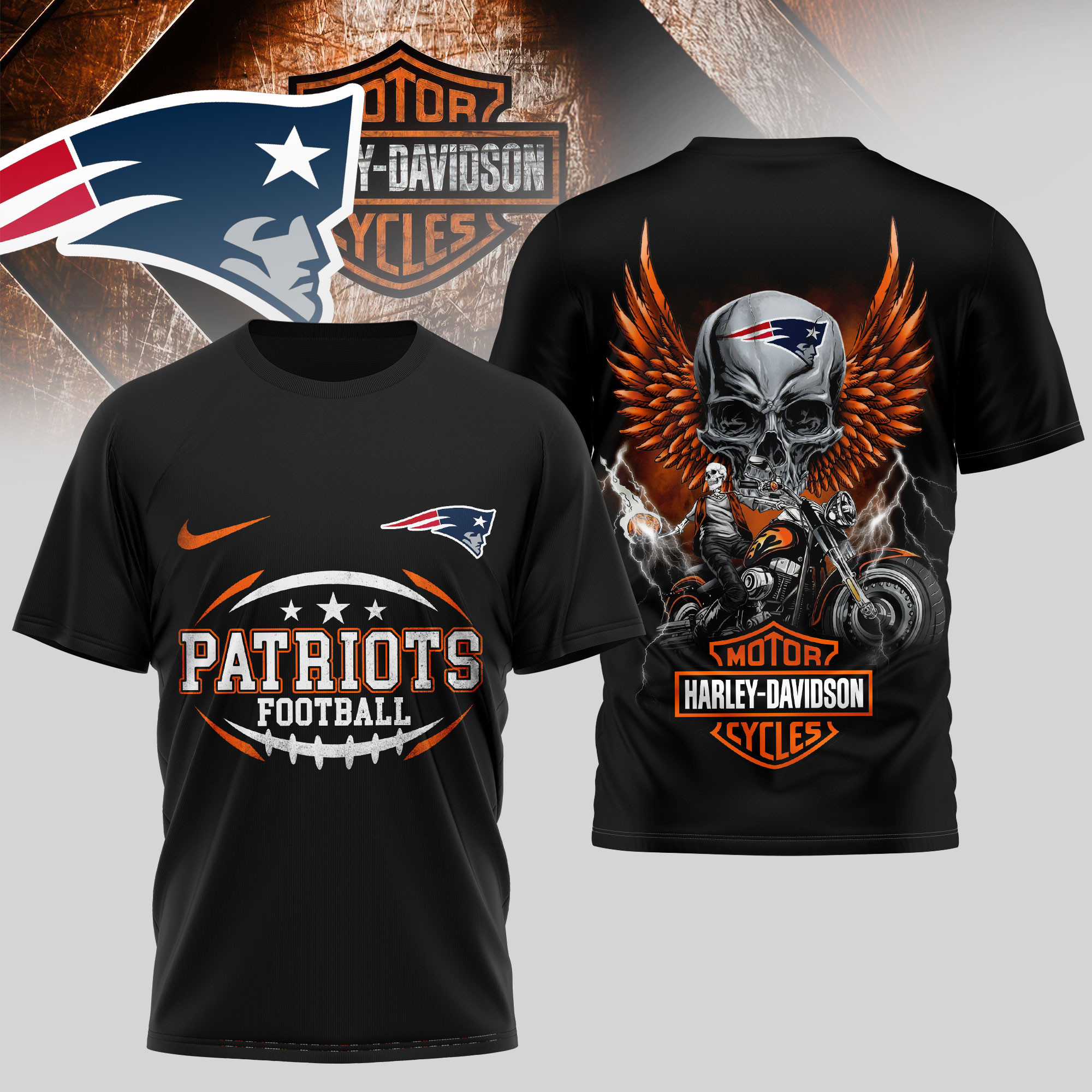 New England Patriots | Premium NFL Harley Davidson 3D Shirt TD