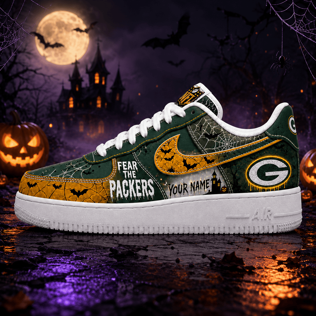 Green Bay Packers | Premium NFL Fear The Team Halloween AF1 Sneakers