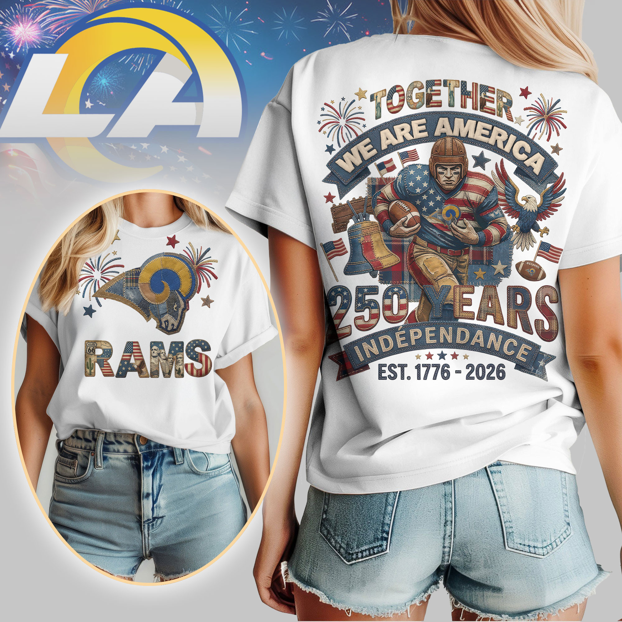 Los Angeles Rams | Premium NFL 250th Anniversary Of America Patchwork Women Shirt HY