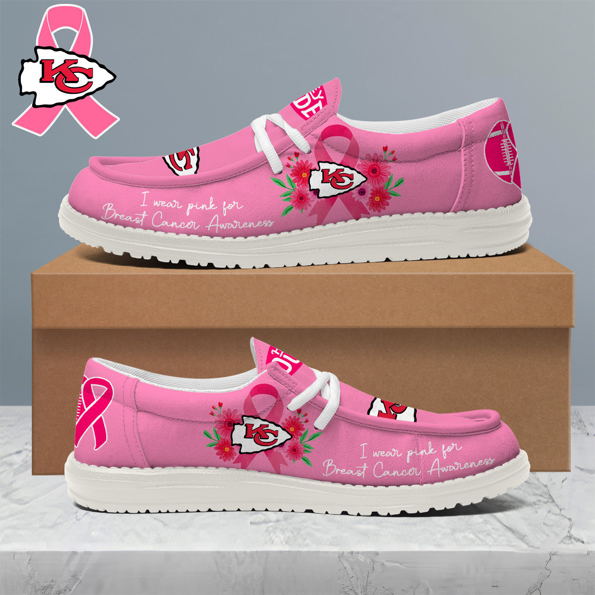 Kansas City Chiefs | Premium NFL Breast Cancer Loafer Shoes HI
