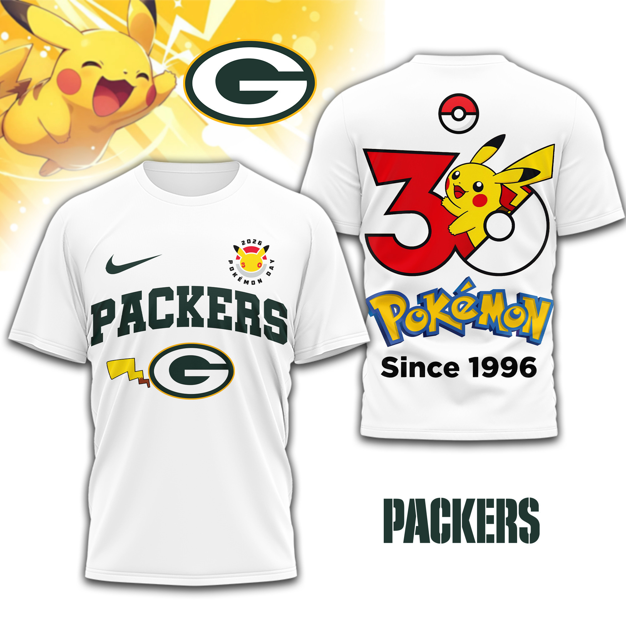 Green Bay Packers | Premium NFL Pokemon 30th Anniversary 3D Shirt TD