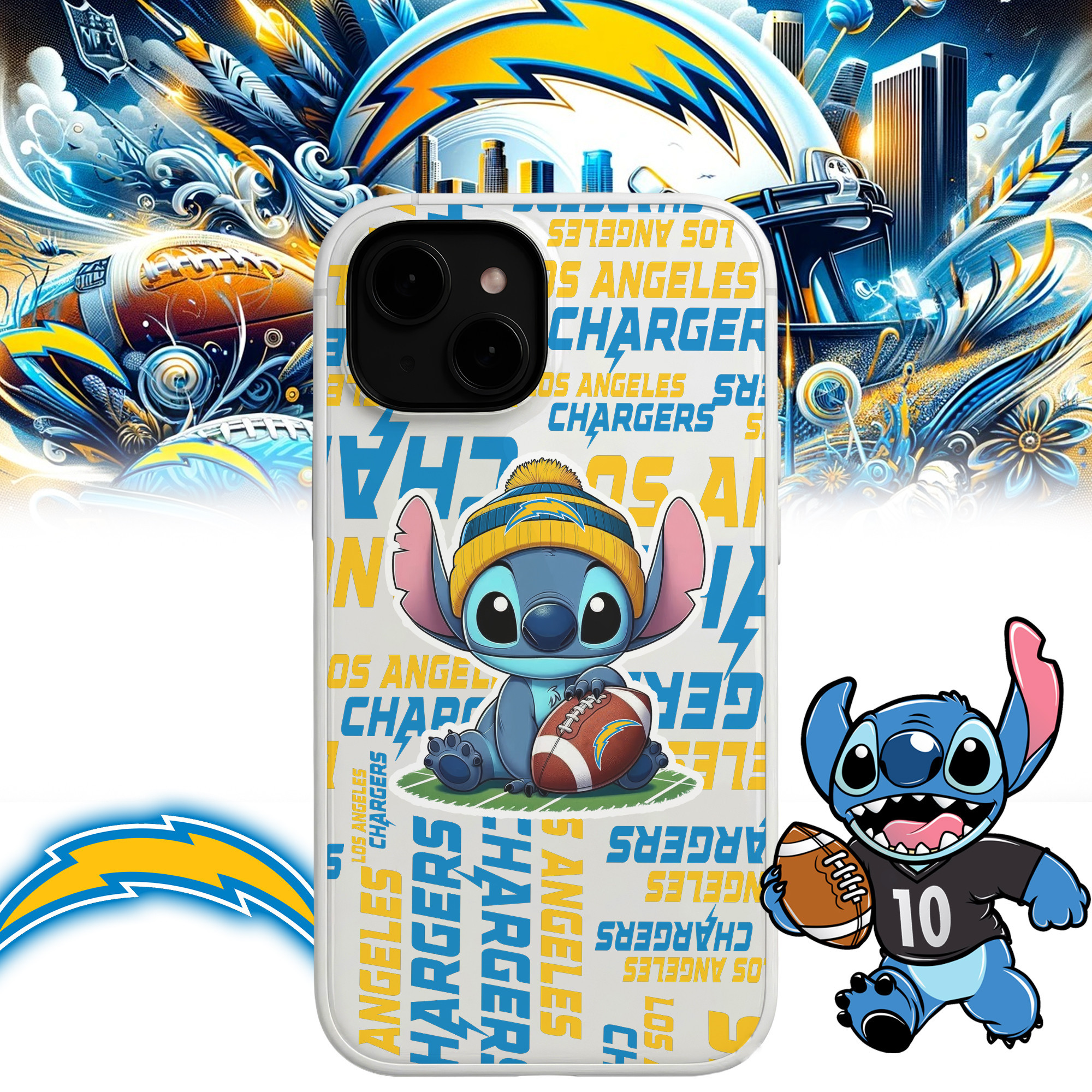 Los Angeles Chargers | Premium NFL Stitch Loves Football Phone Case NP