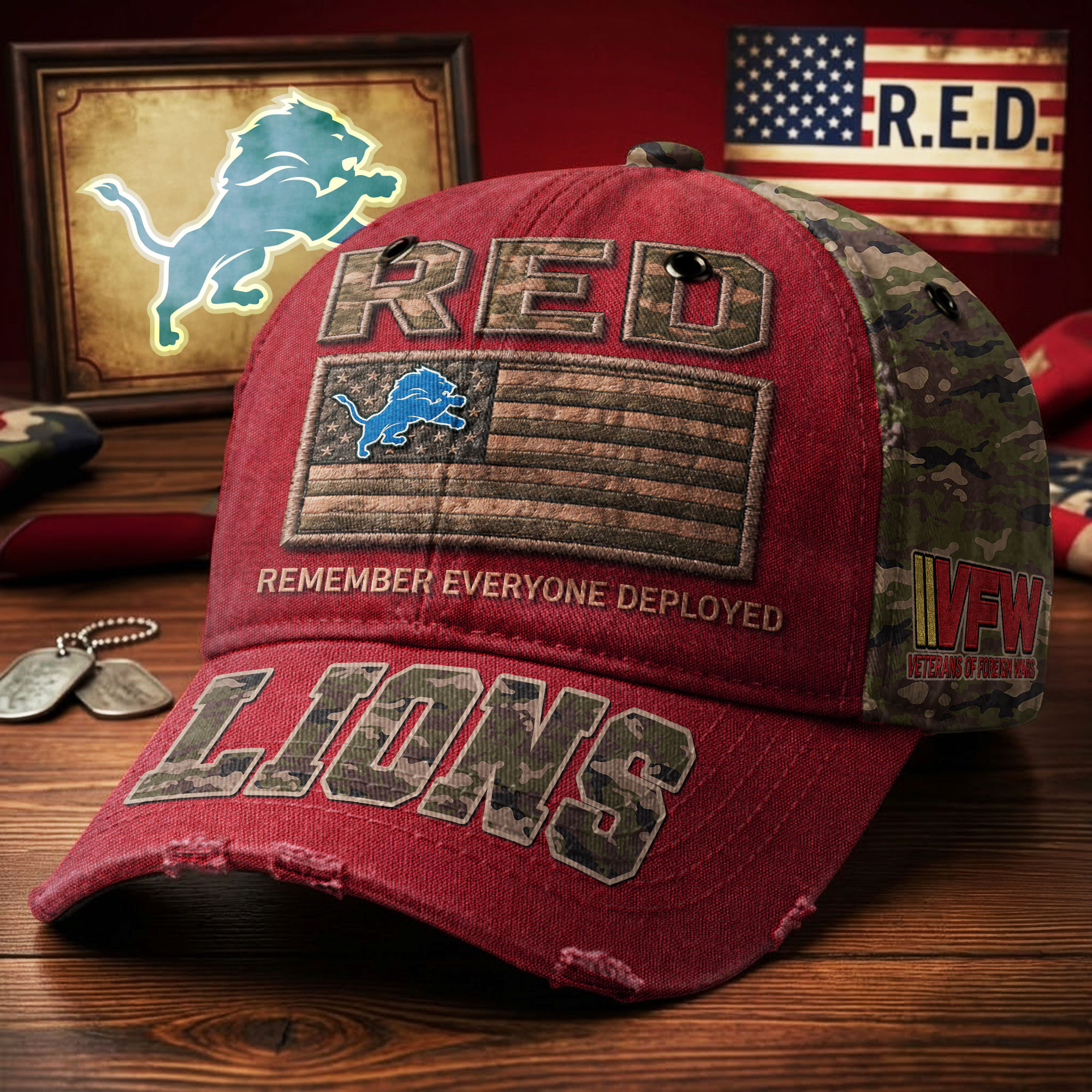 Detroit Lions | Premium NFL Remember Everyone Deployed Classic Cap TD