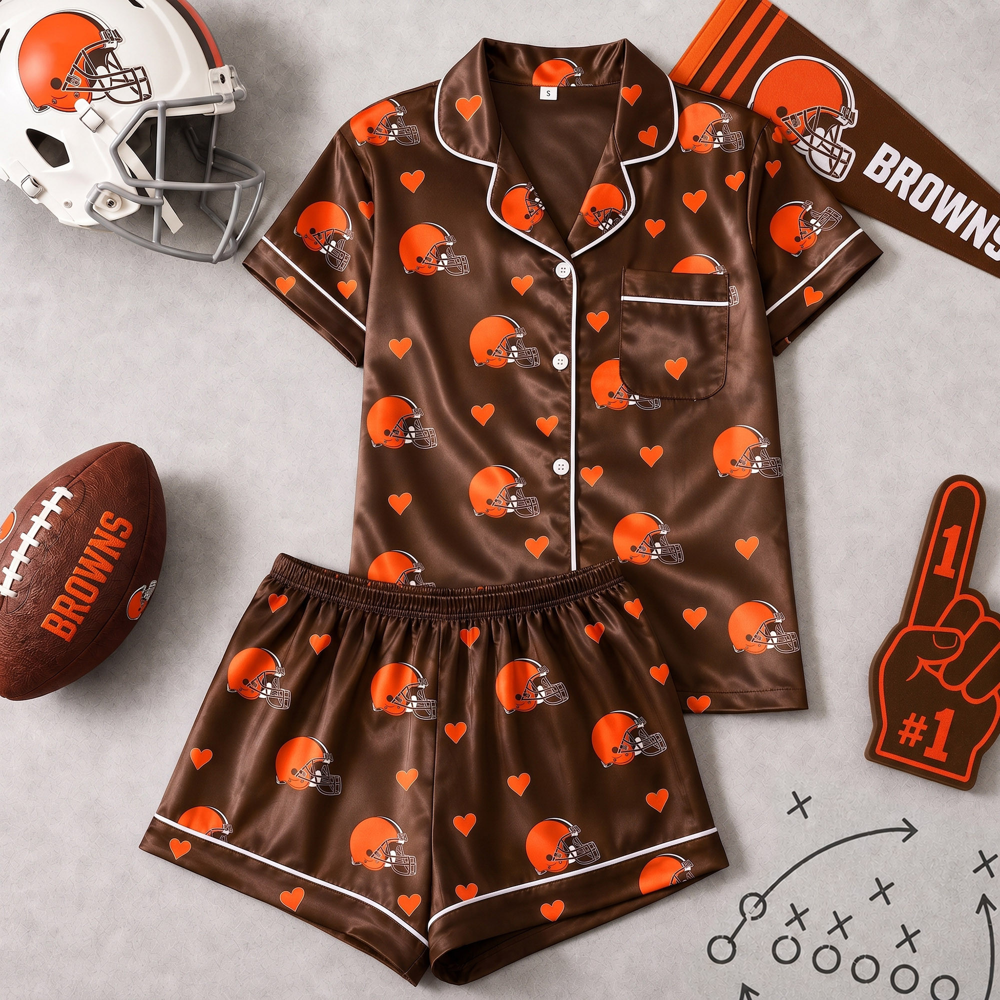 Cleveland Browns | Premium NFL Love Satin Pajamas Set NY