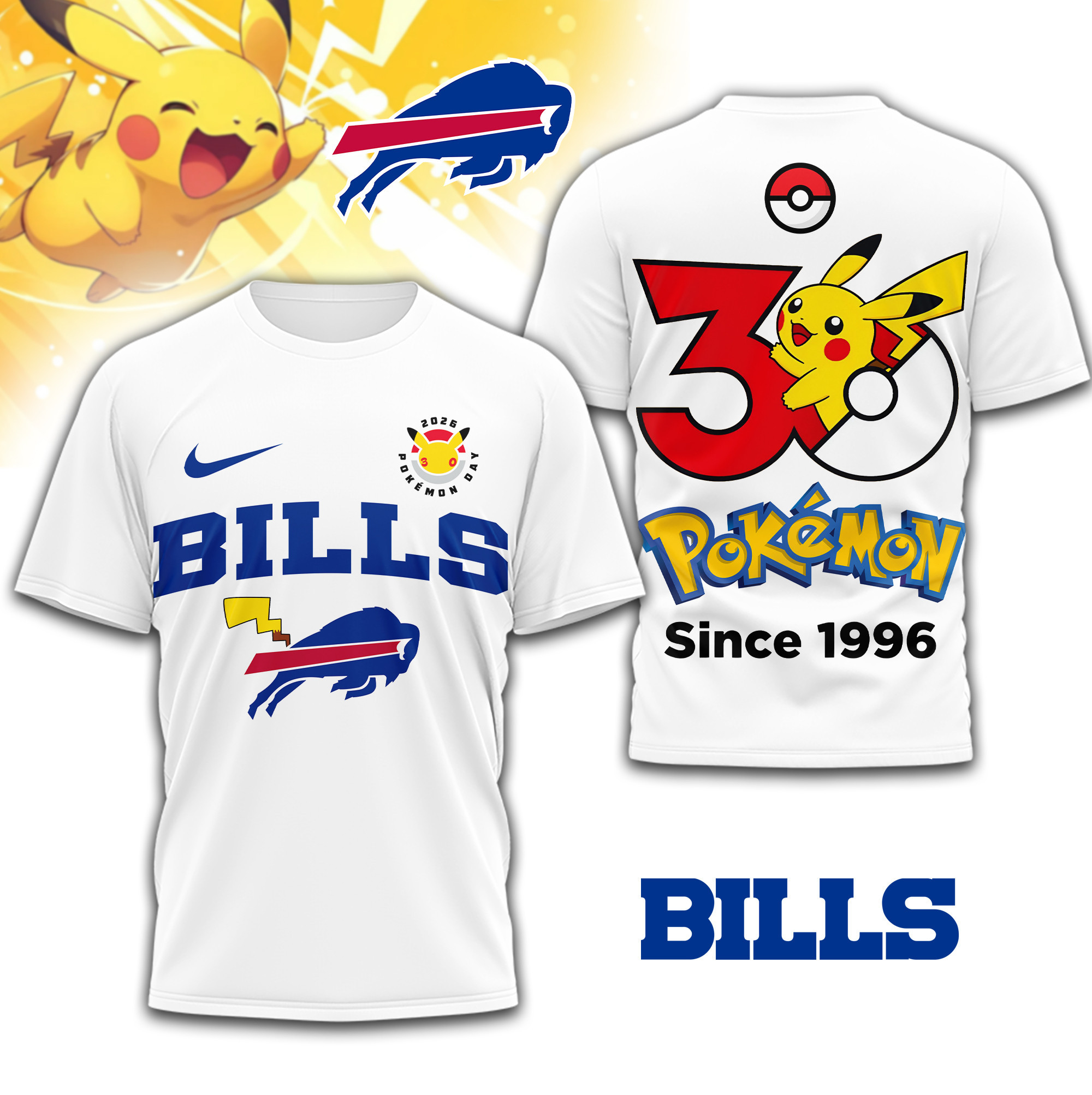 Bufffalo Bills | Premium NFL Pokemon 30th Anniversary 3D Shirt PB27J7P