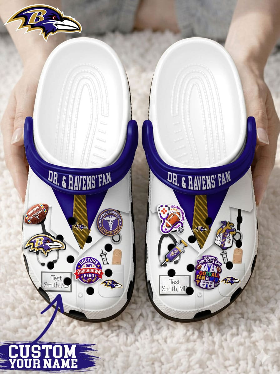 Baltimore Ravens | PREMIUM NFL NATIONAL DOCTOR'S DAY CLOGS WITH 8 CHARMS HY