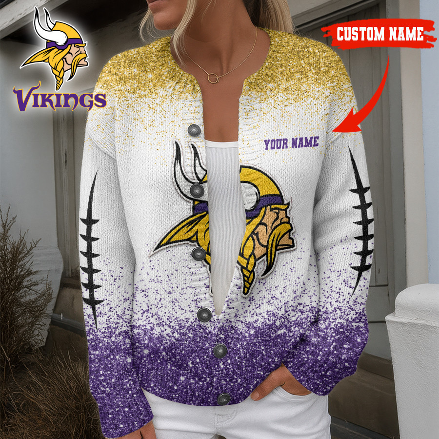 Minnesota Vikings | Premium NFL Glitter Effect Cozy Knit Cardigan HI