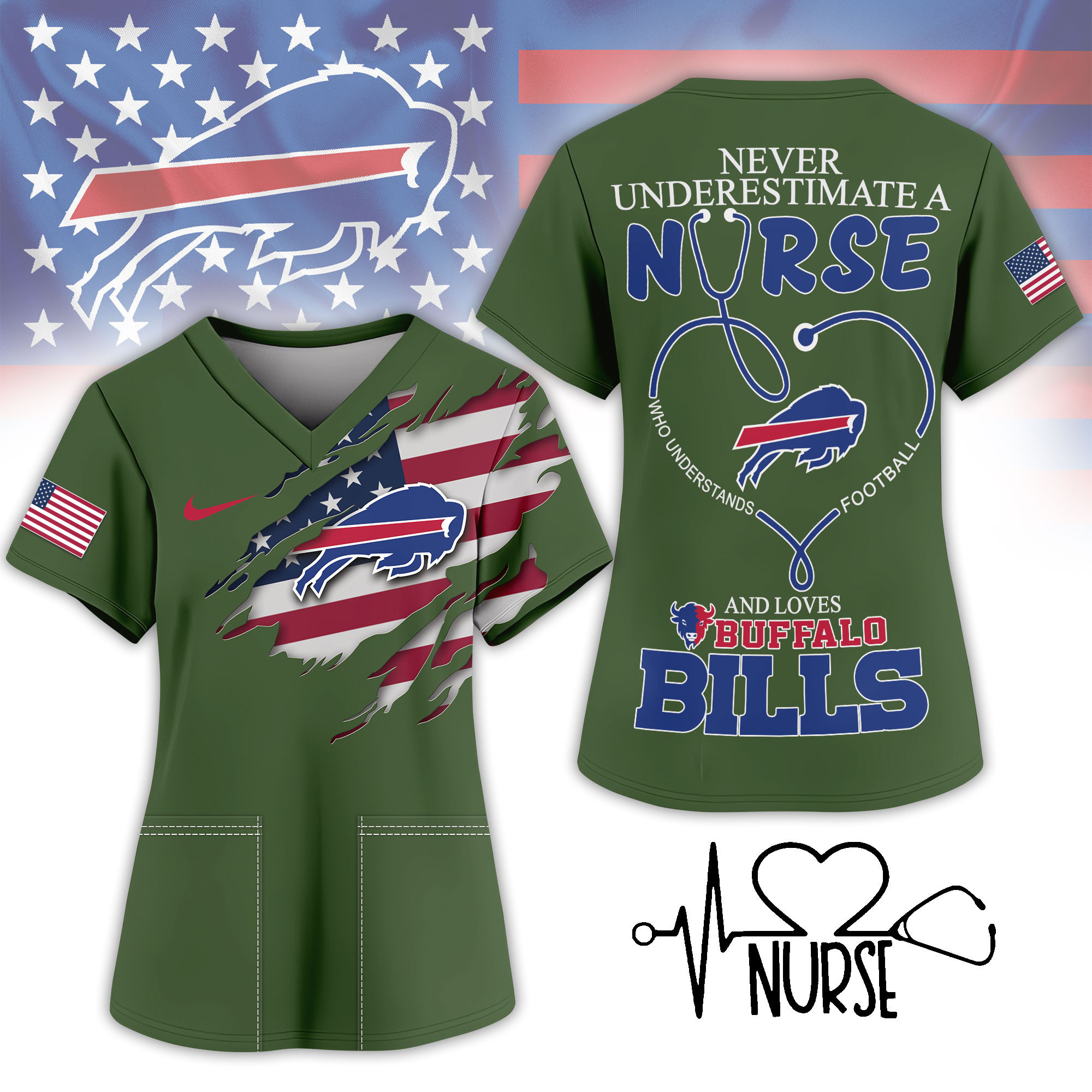 Buffalo Bills | Premium NFL Army Nurse 3D Shirt NY