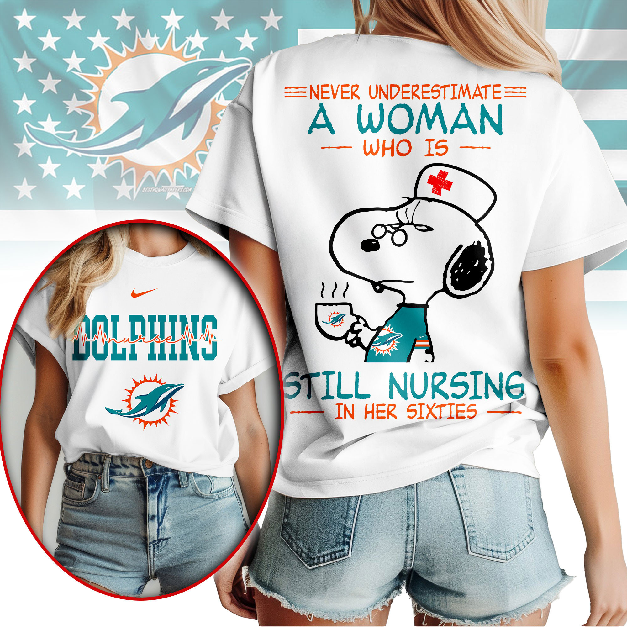 Miami Dolphins | Premium NFL Never Underestimate A Nurse Women Shirt NY