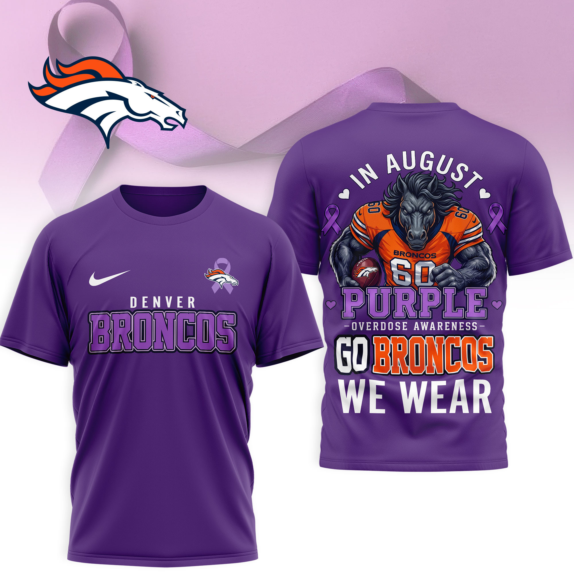 Denver Broncos | Premium NFL In August We Wear Purple Overdose Awareness 3D Shirt NY