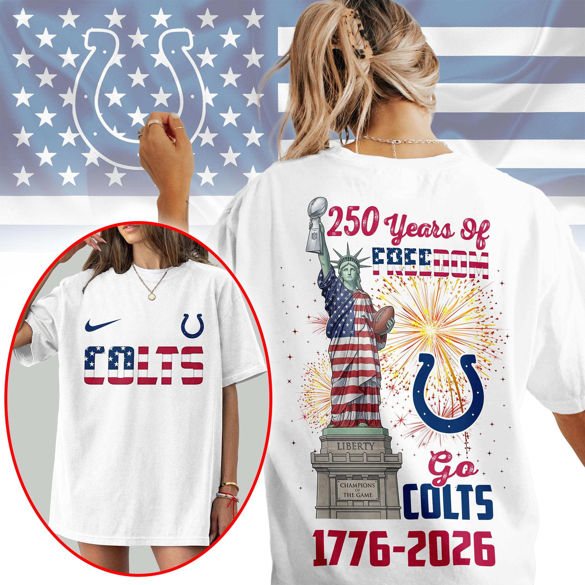 Indianapolis Colts | Premium NFL Statue Of Liberty 250th Anniversary 3D Shirt NP