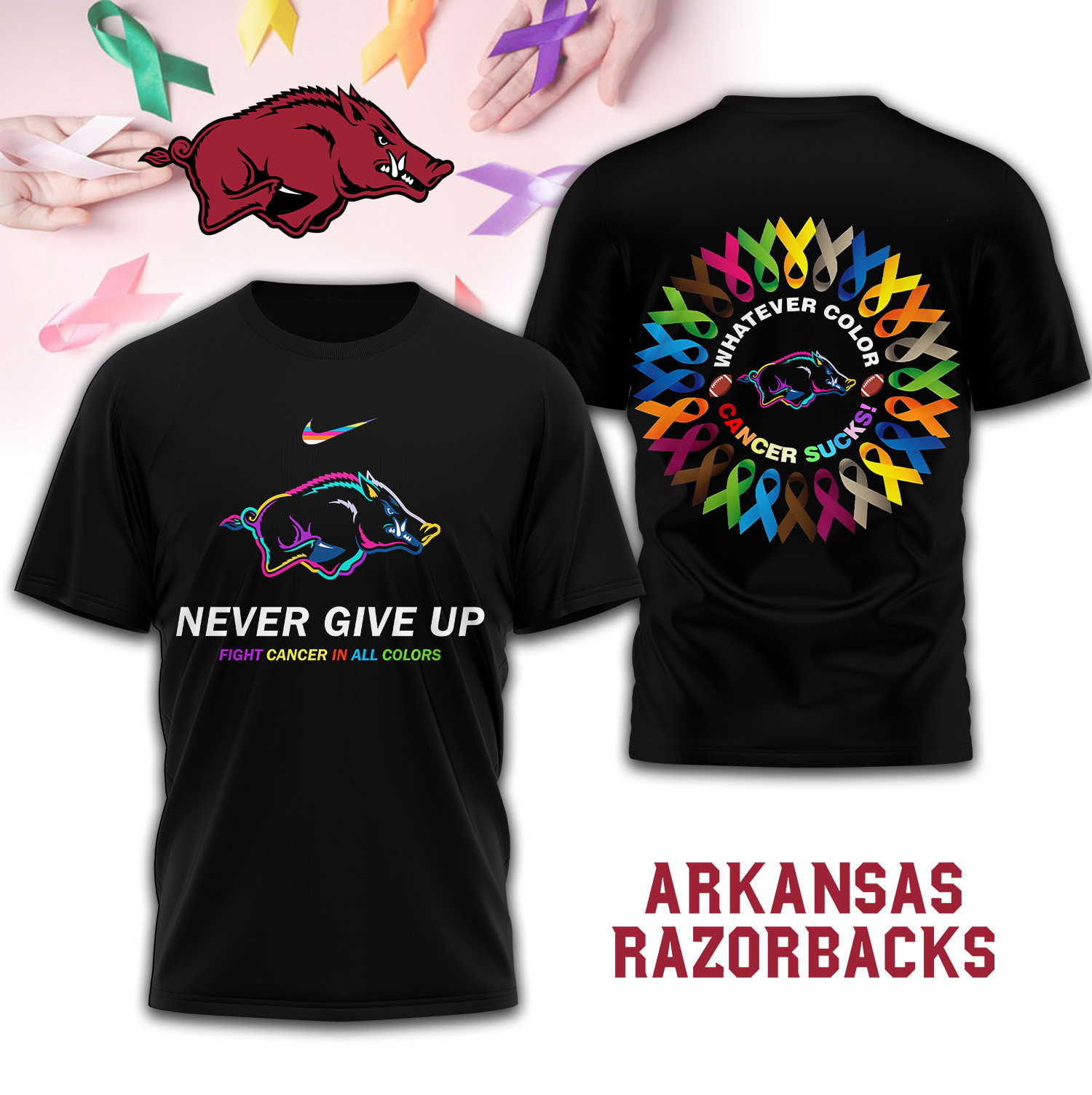 Arkansas Razorbacks | Premium NCAA FIGHT CANCER IN ALL COLORS 3D Shirt TD