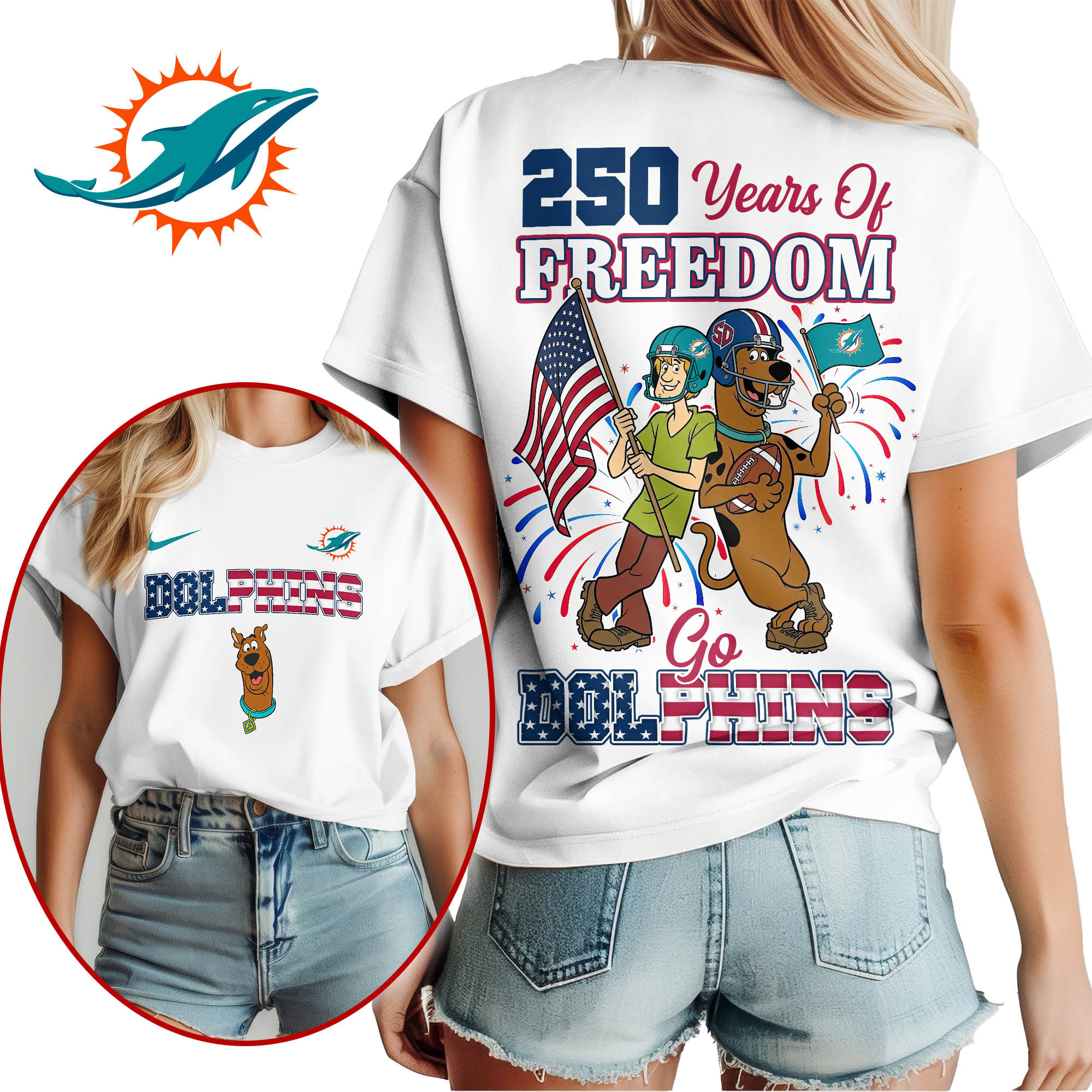 Miami Dolphins | Premium NFL Scooby Doo Celebrates 250th Anniversary 3D Shirt NP