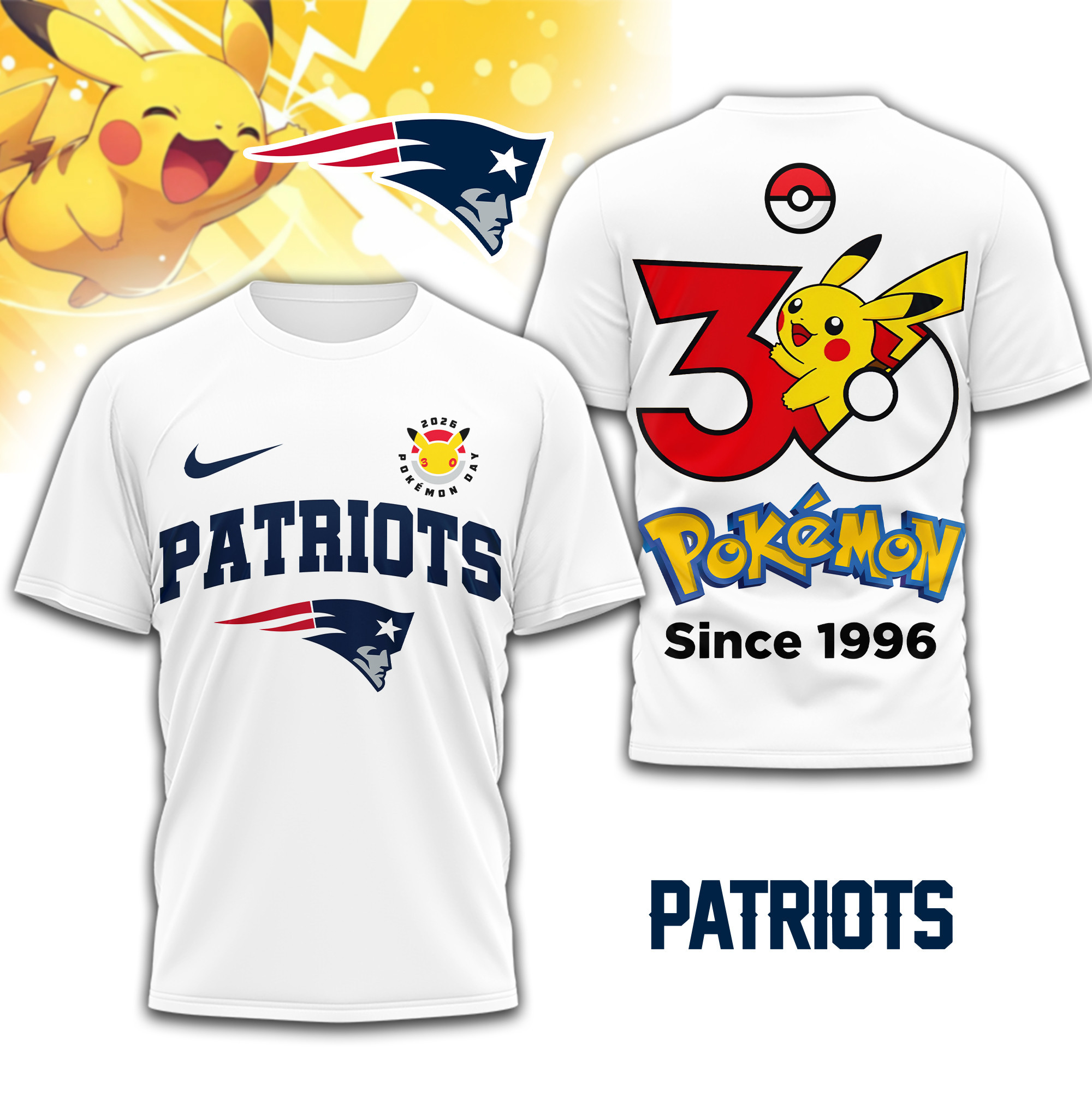 New England Patriots | Premium NFL Pokemon 30th Anniversary 3D Shirt TD