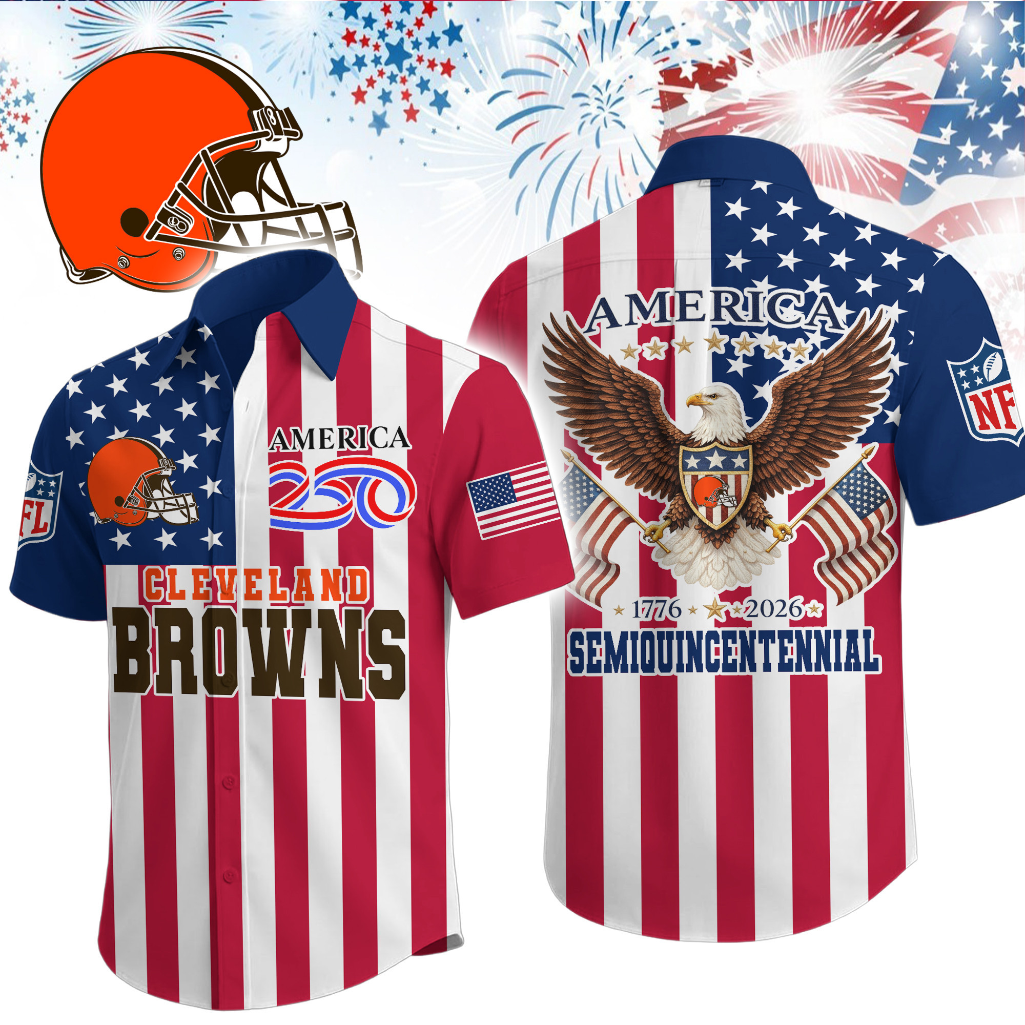 Cleveland Browns | Premium NFL Liberty Eagle Patriotic Short-Sleeved Shirt TD