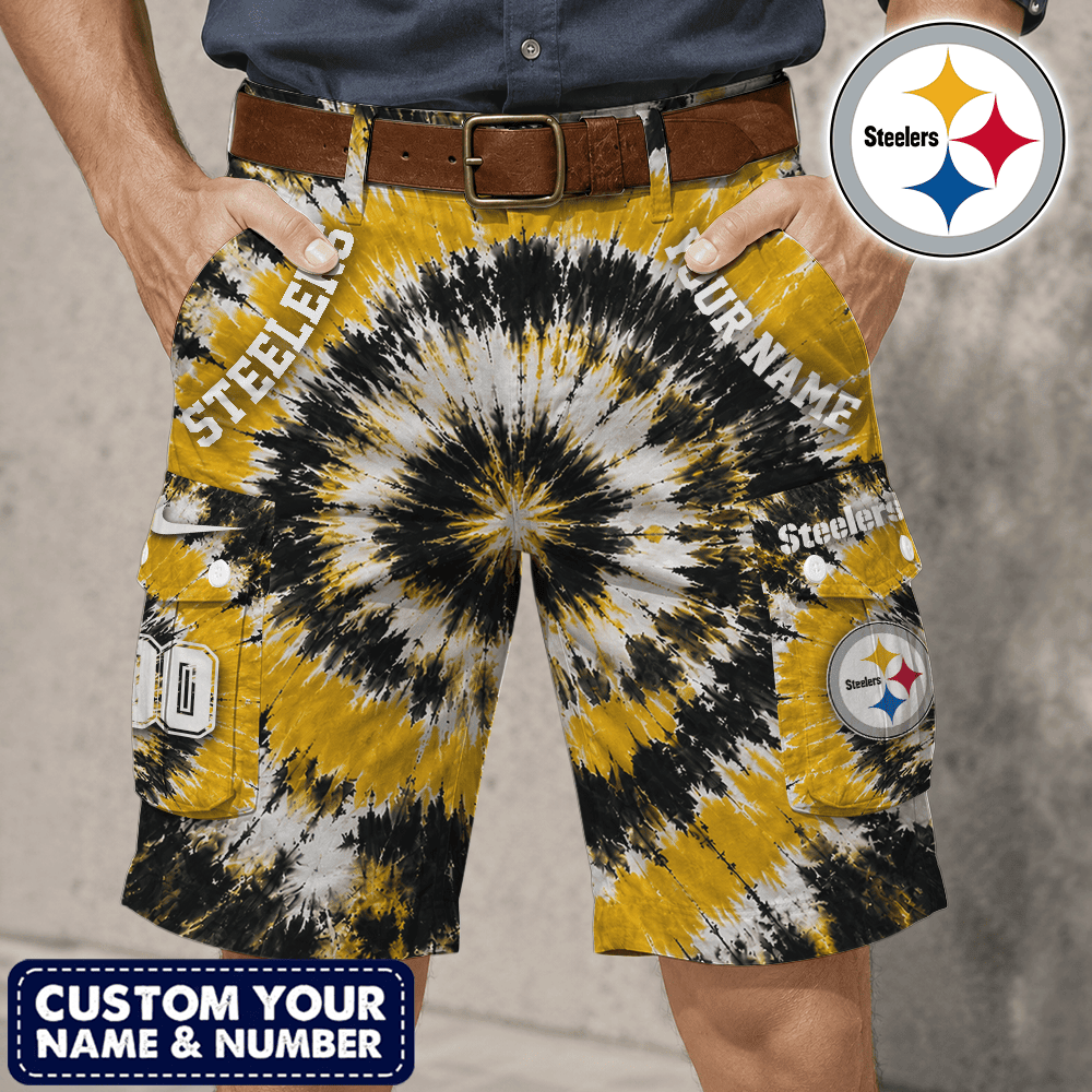 Pittsburgh Steelers | Premium NFL Tie-Dye Cargo Shorts Square Pocket NTH1