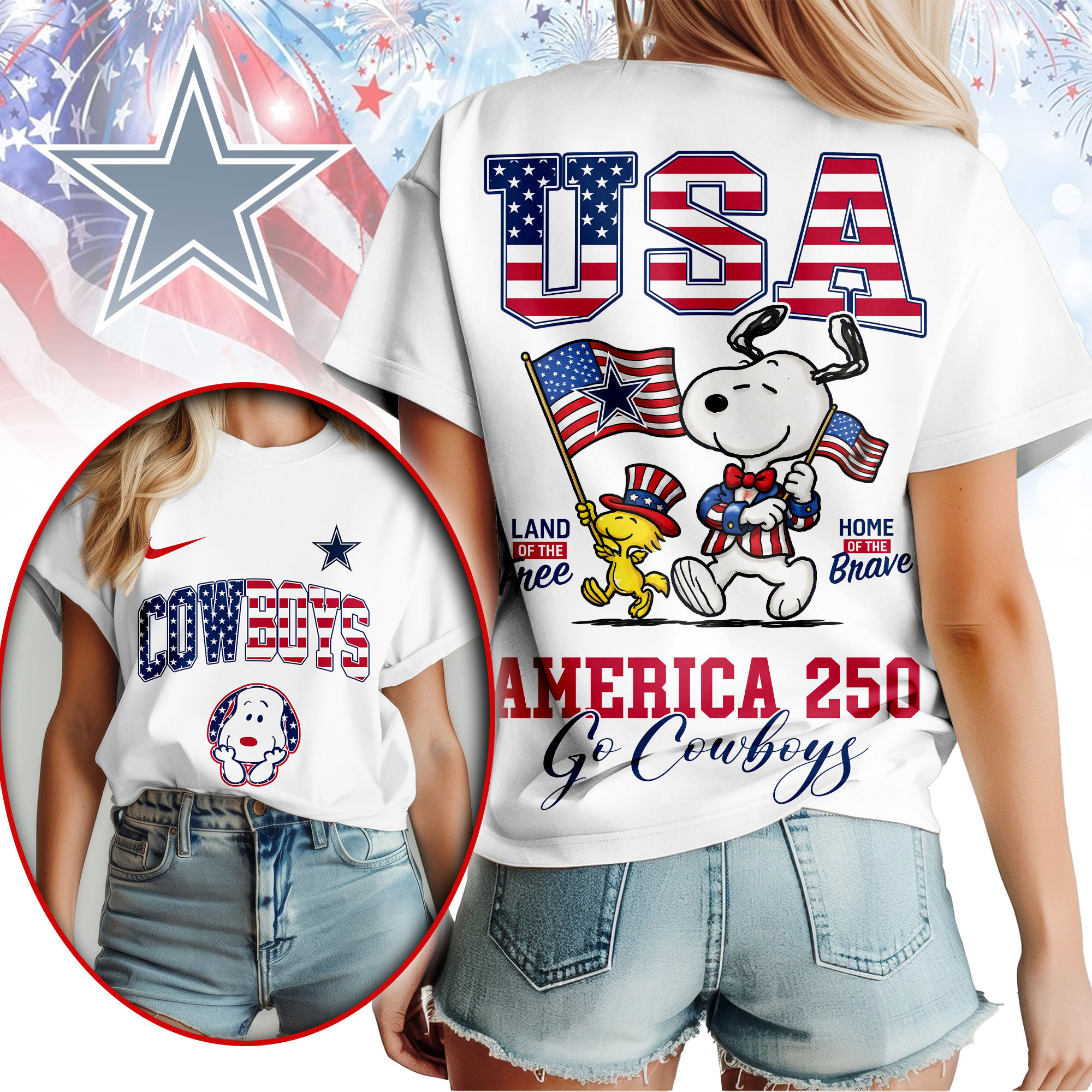 Dallas Cowboys | Premium NFL Snoopy America 250 3D Shirt NY