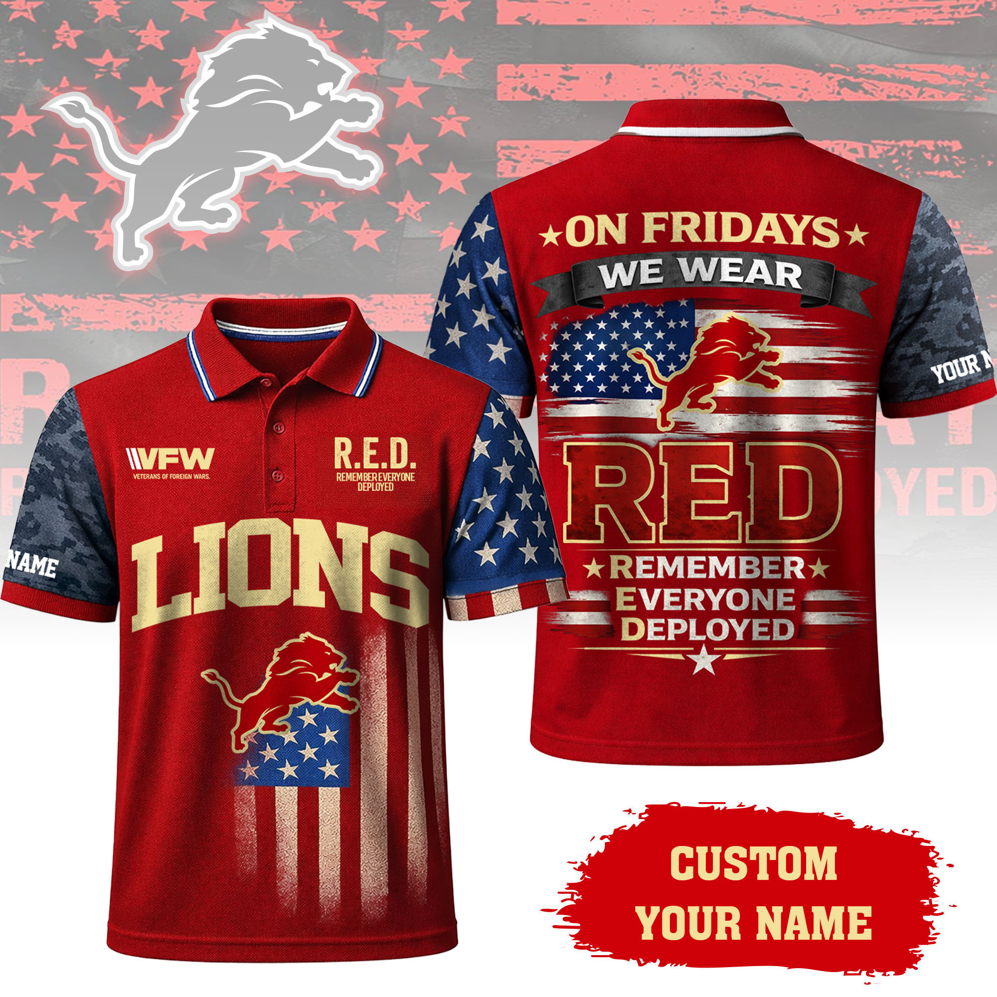 Detroit Lions | Premium NFL Red Friday Polo Shirt TD