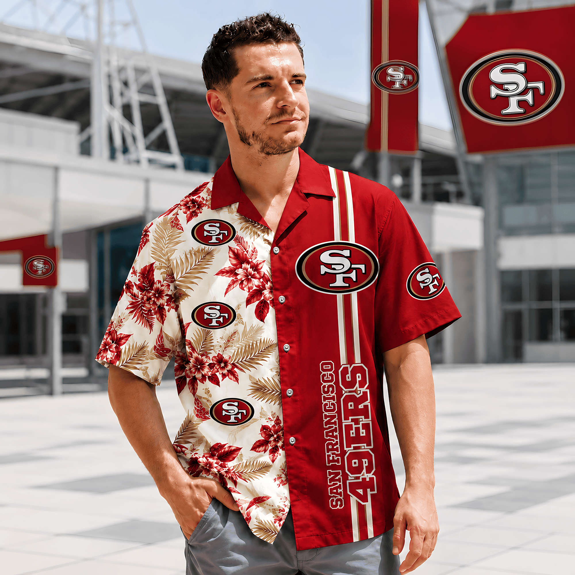 San Francisco 49ers | Premium NFL Gridiron Paradise Hawaiian Shirt NTH1