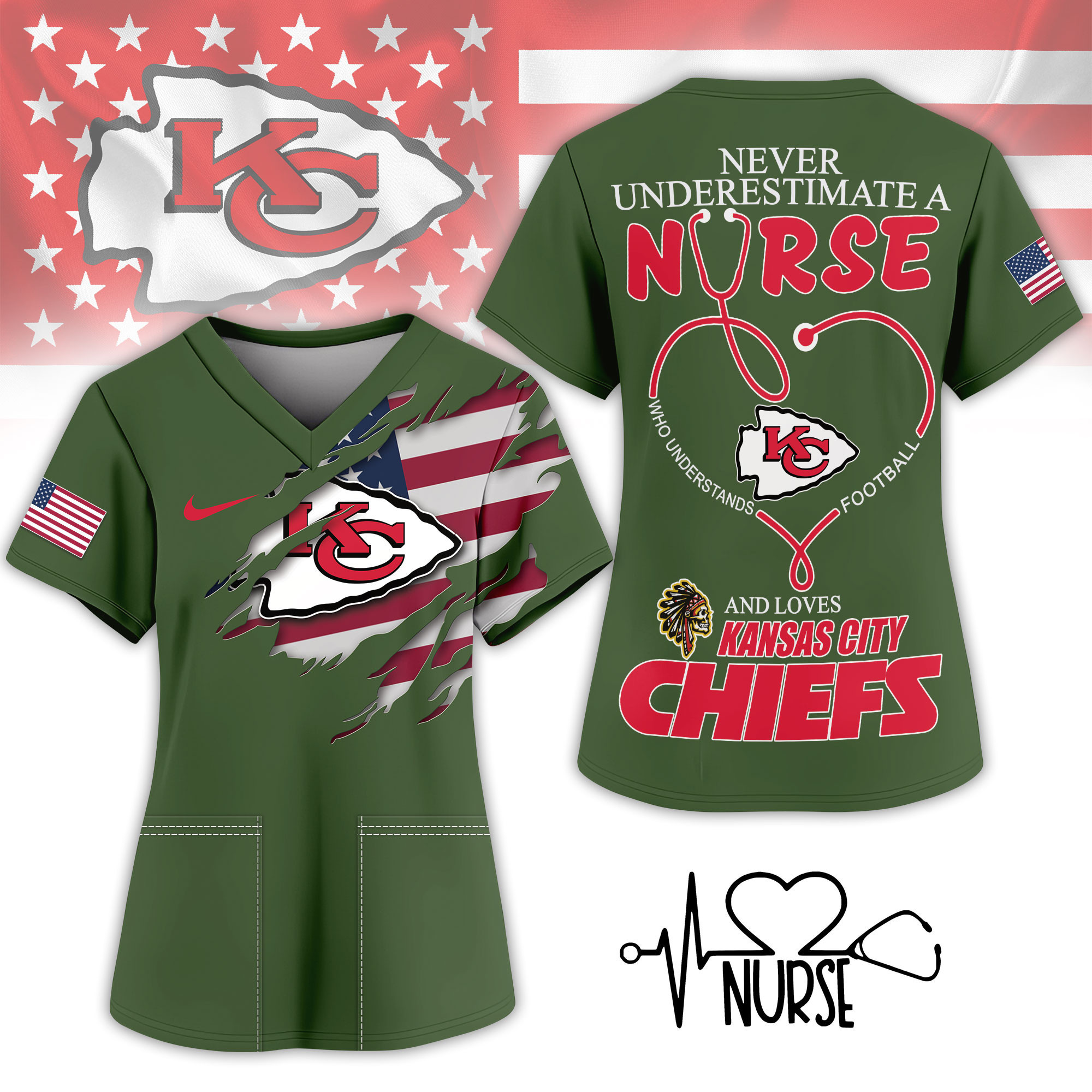 Kansas City Chiefs | Premium NFL Army Nurse 3D Shirt NY