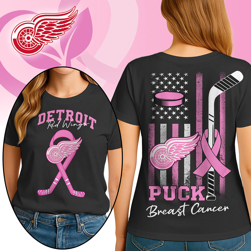 Detroit Red Wings | Premium NHL Puck Breast Cancer 3D Shirt HI