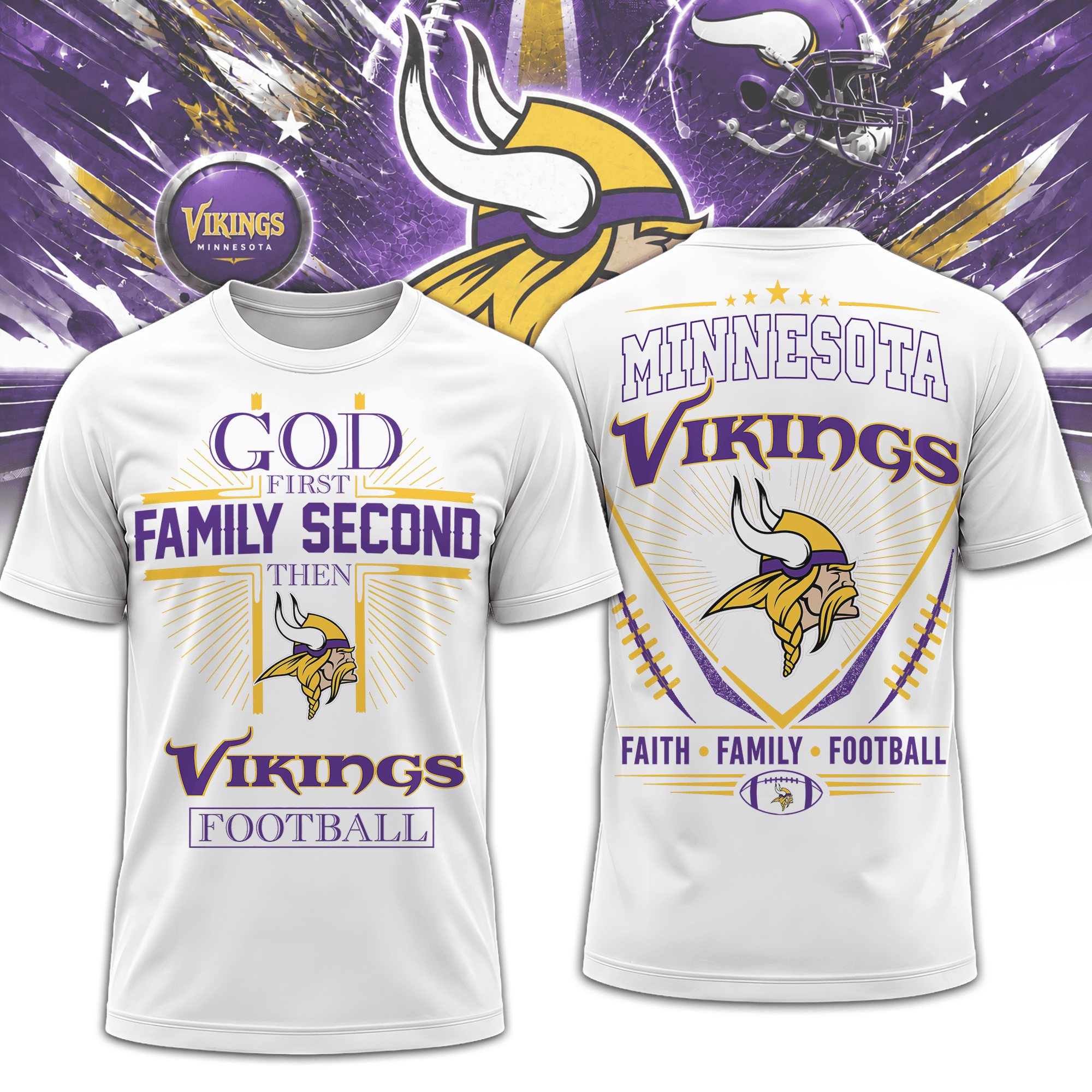 Minnesota Vikings | Premium NFL Faith, Family, Football 3D Shirt NTH1