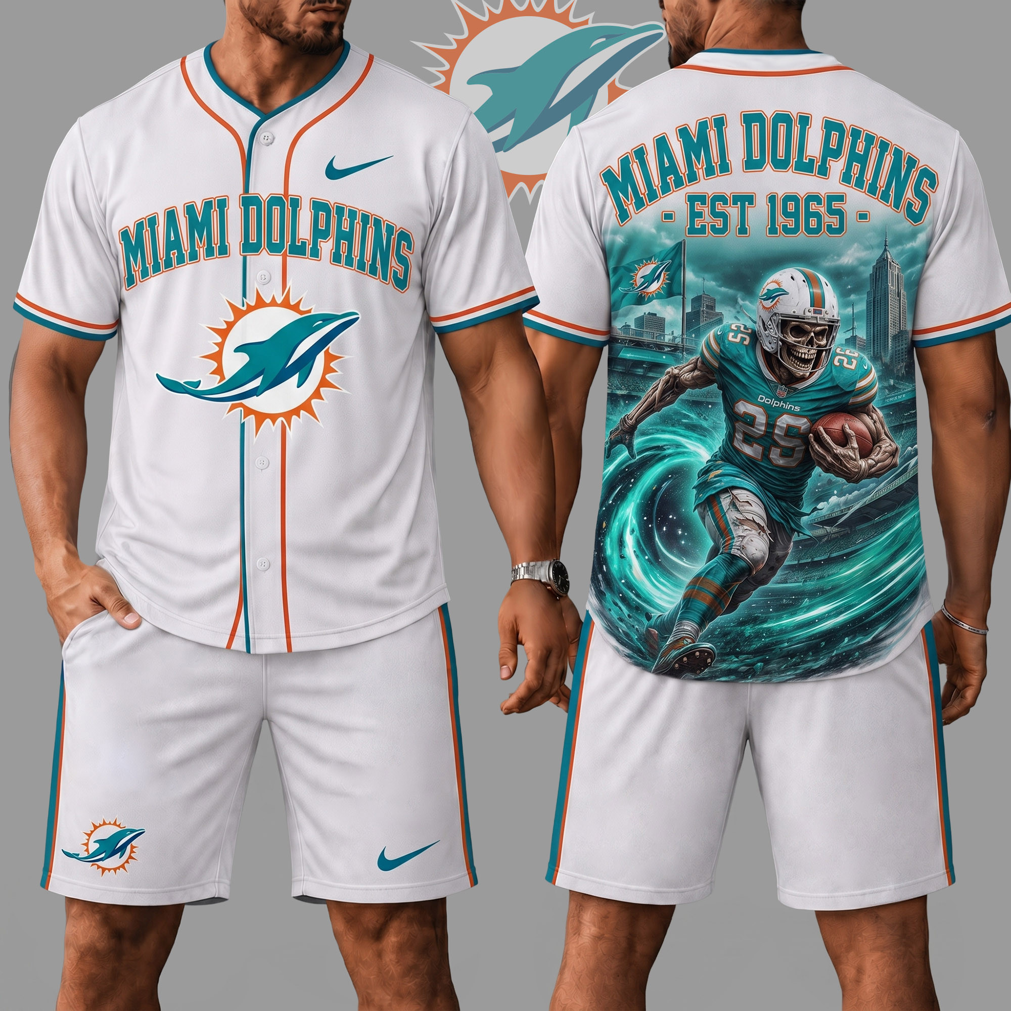 Miami Dolphins | Premium NFL Skull Jersey Shorts Set NY