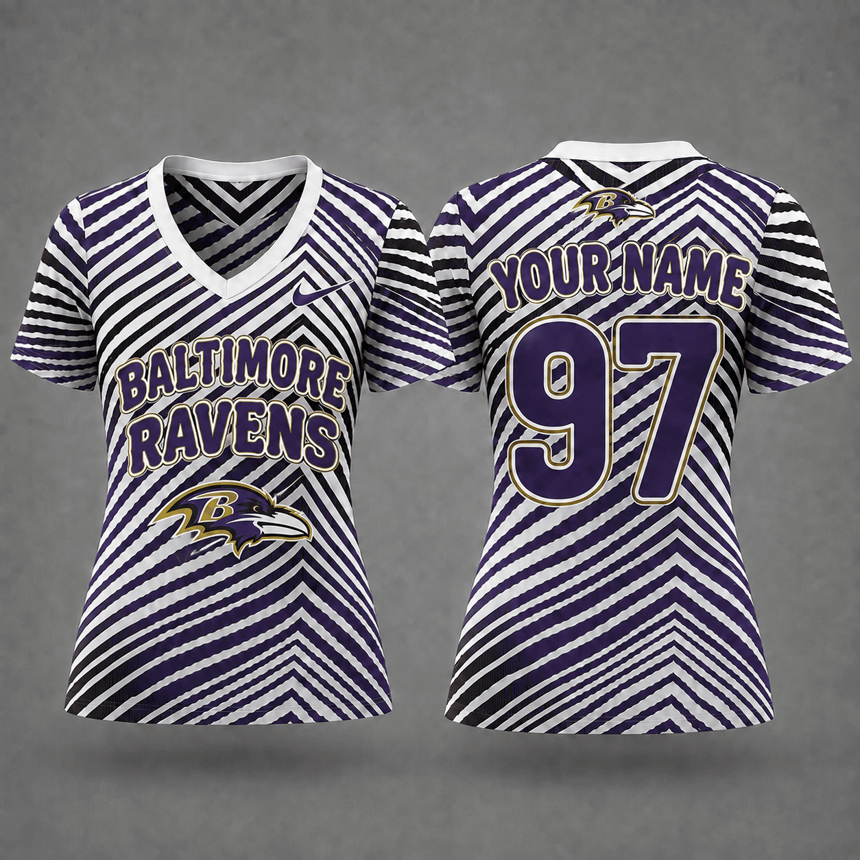 Baltimore Ravens| Premium NFL Personalized Dynamic Stripe Women’s V-Neck Jersey NY