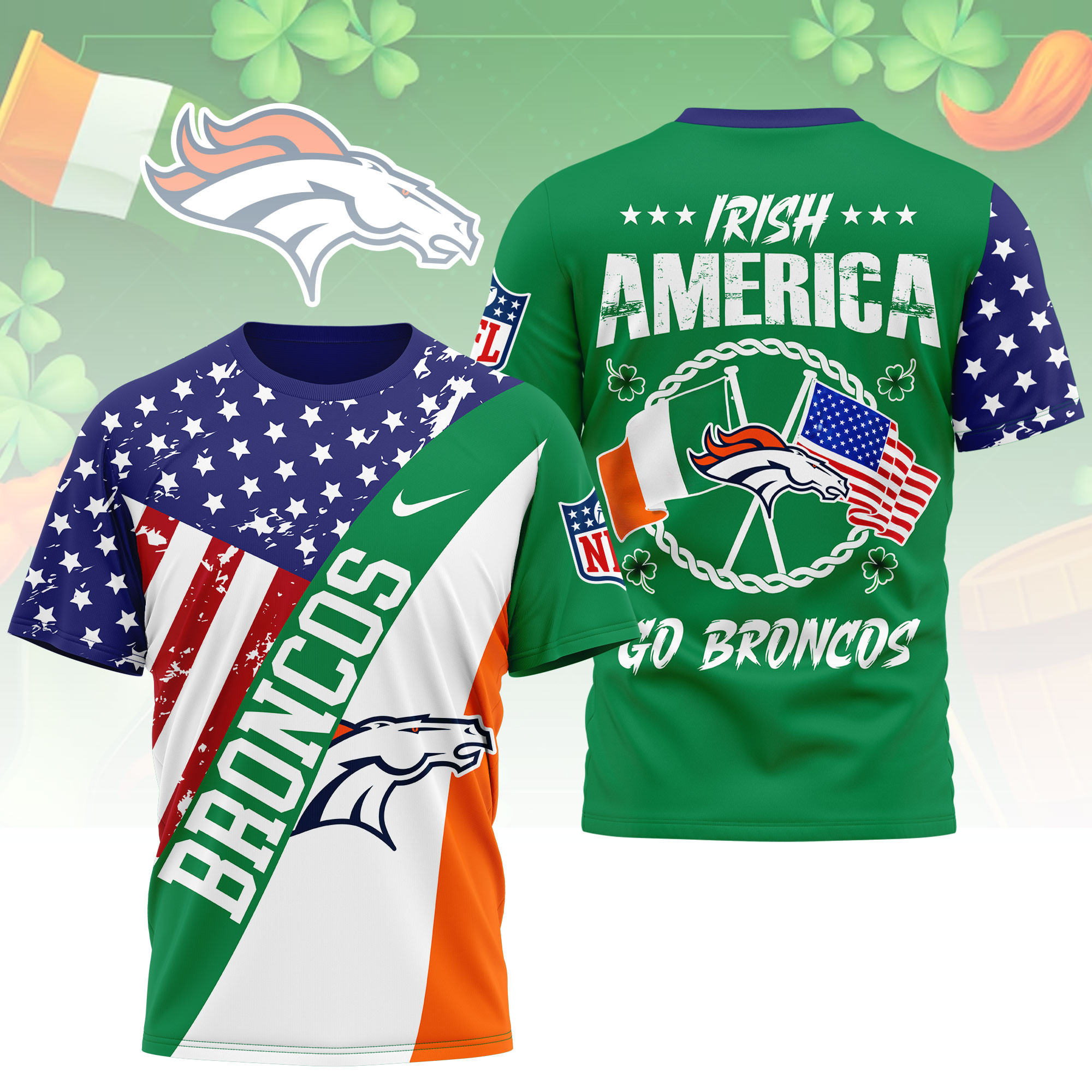Denver Broncos | Premium NFL Irish America 3D Shirt NY