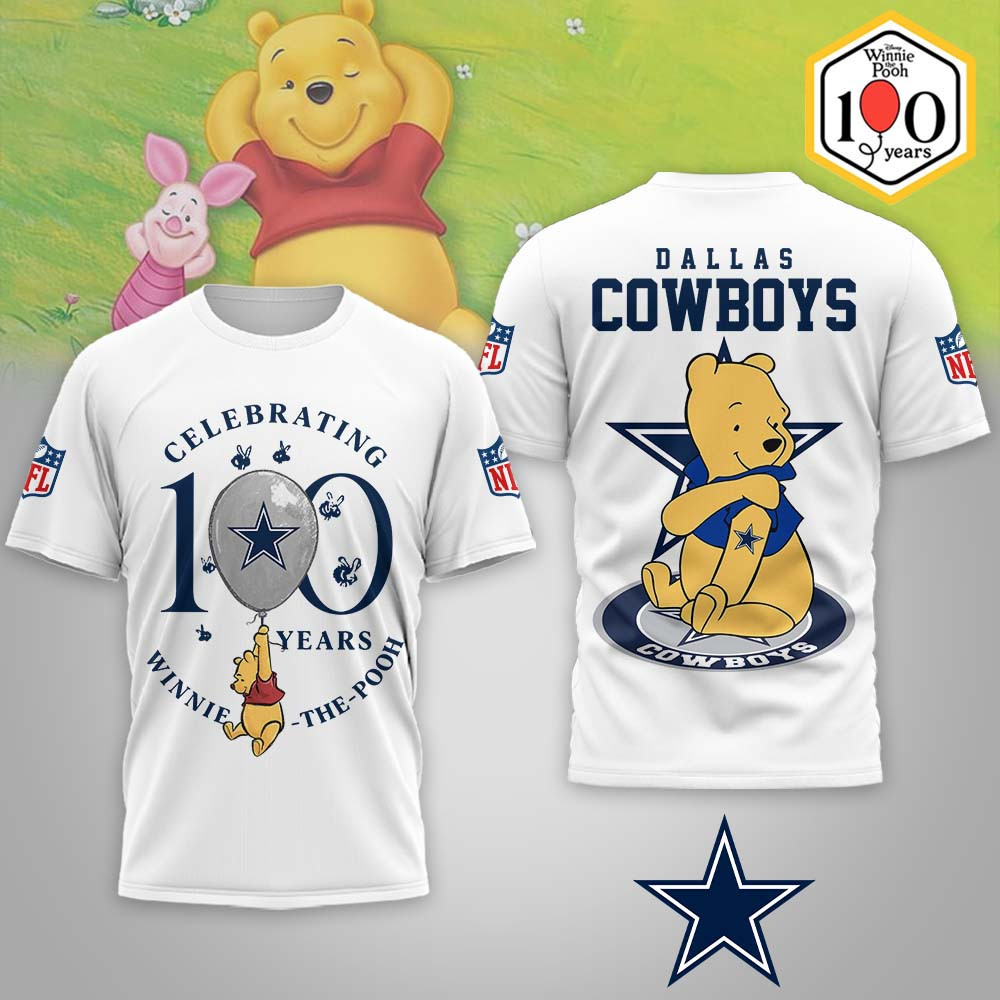 Dallas Cowboys | Premium NFL Winnie The Pooh 100th Anniversary 3D Shirt MM