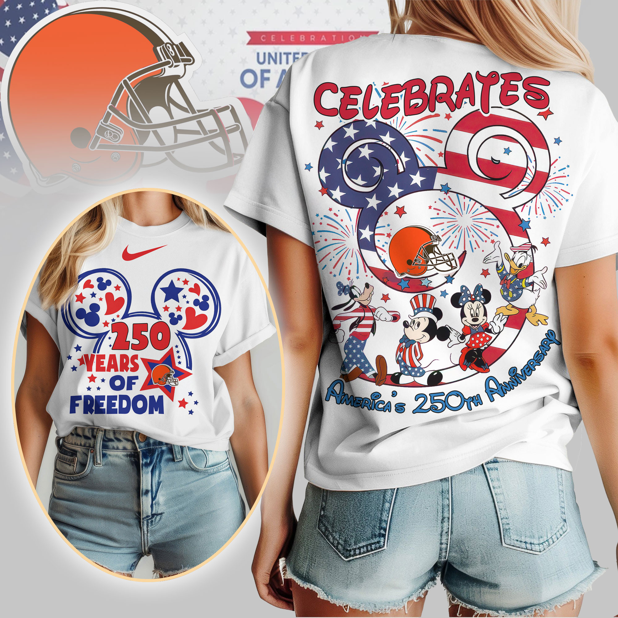 Cleveland Browns | Premium NFL Mickey Celebrates America 250th Anniversary Women Shirt TD