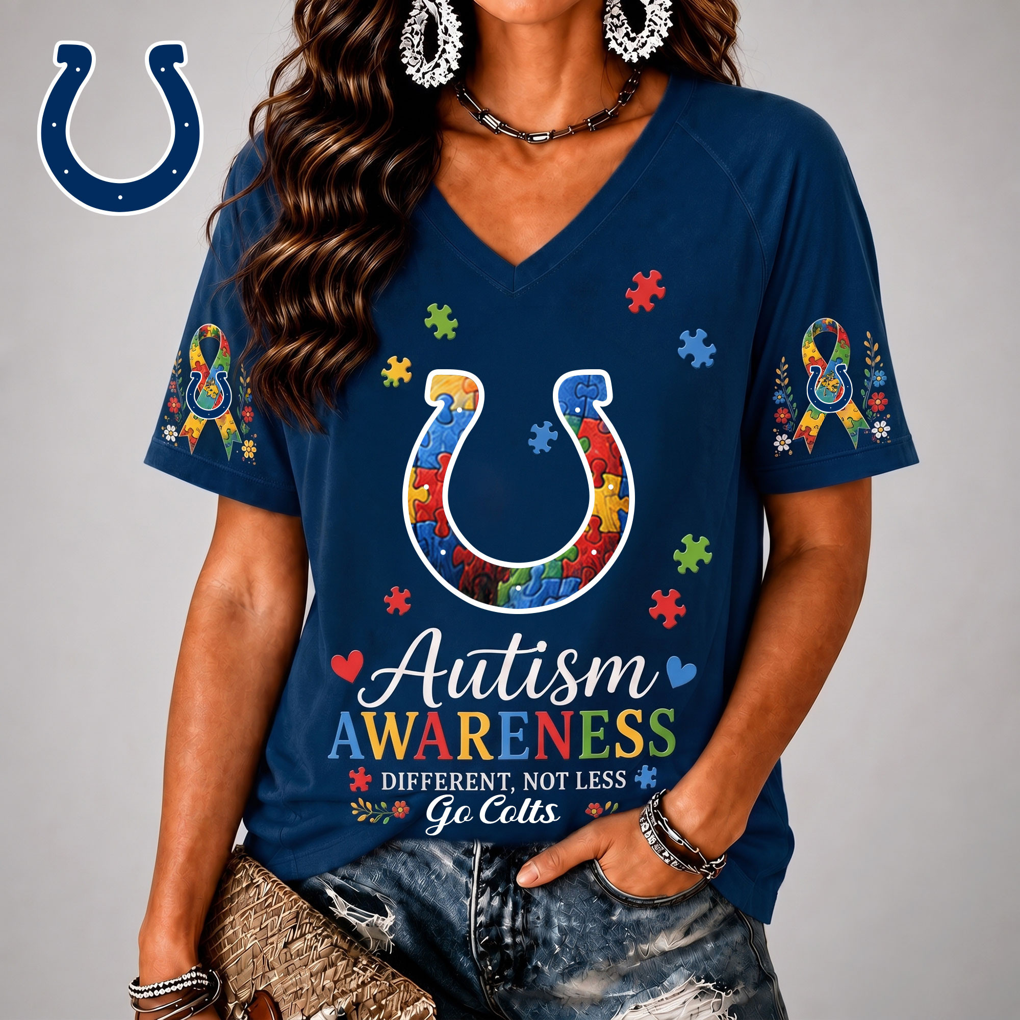 Indianapolis Colts| Premium NFL Different, Not Less Autism Awareness V-neck Shirt NY