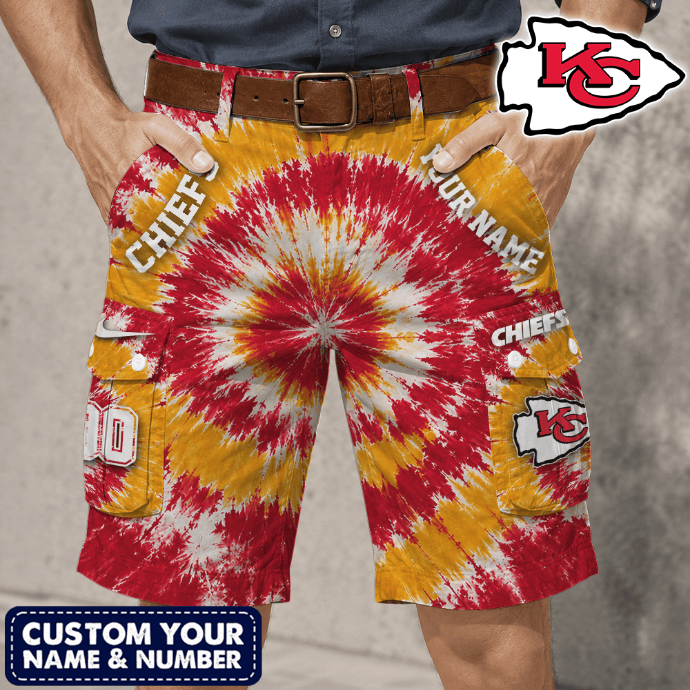 Kansas City Chiefs | Premium NFL Tie-Dye Cargo Shorts Square Pocket NTH1