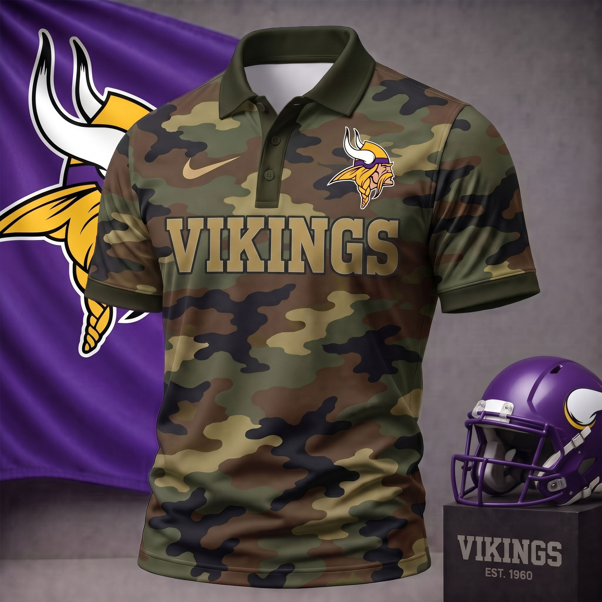 Minnesota Vikings | Premium NFL Us.Army Camo Polo Shirt NY