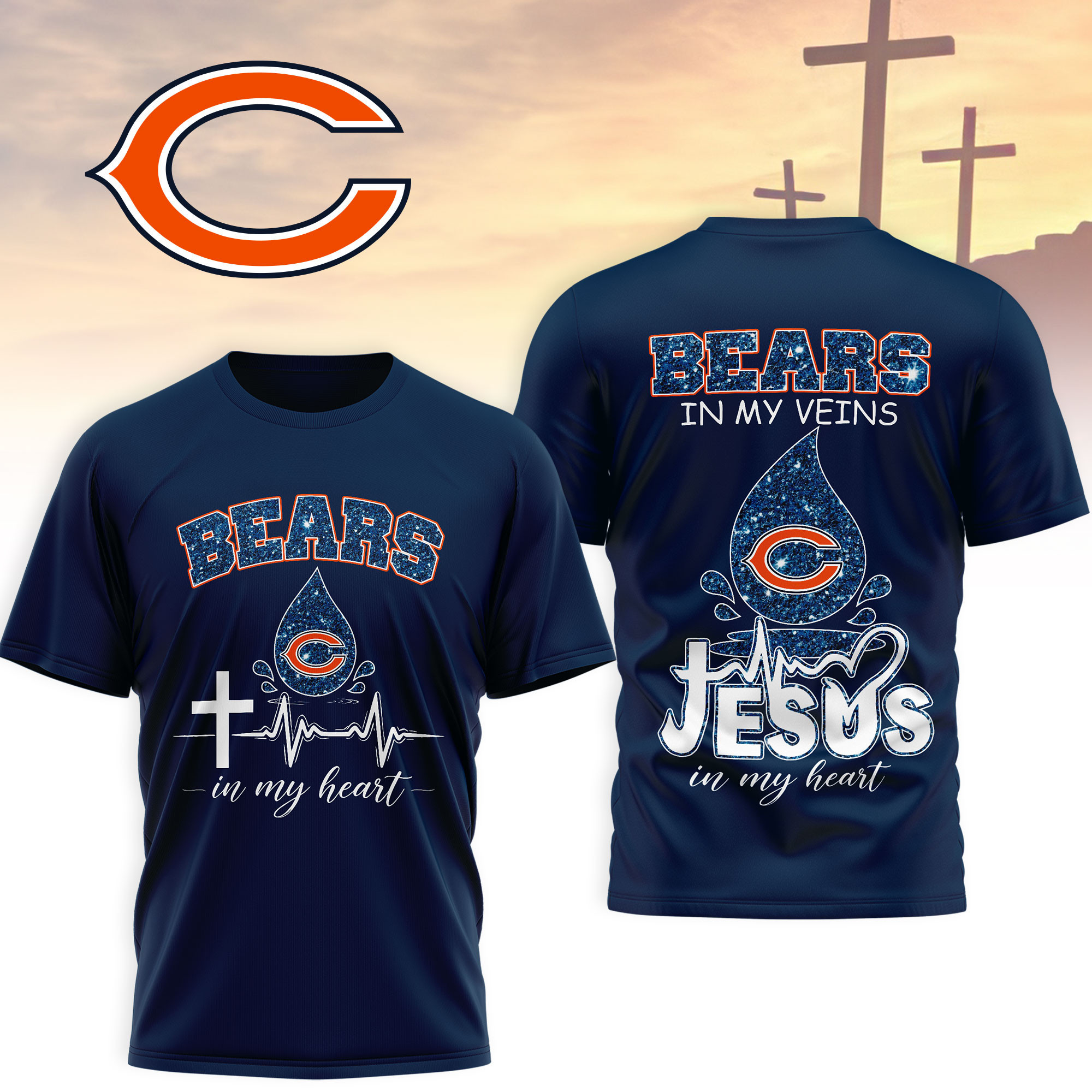 Chicago Bears | Premium NFL Jesus In My Heart 3D Shirt NTH1