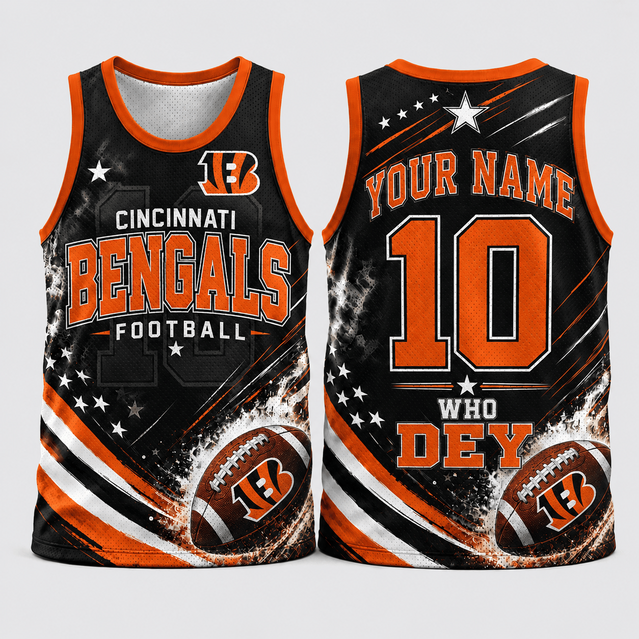 Cincinnati Bengals | Premium NFL Custom Name & Number Football Tank Top for Loyal Fans and Game Day Pride TD