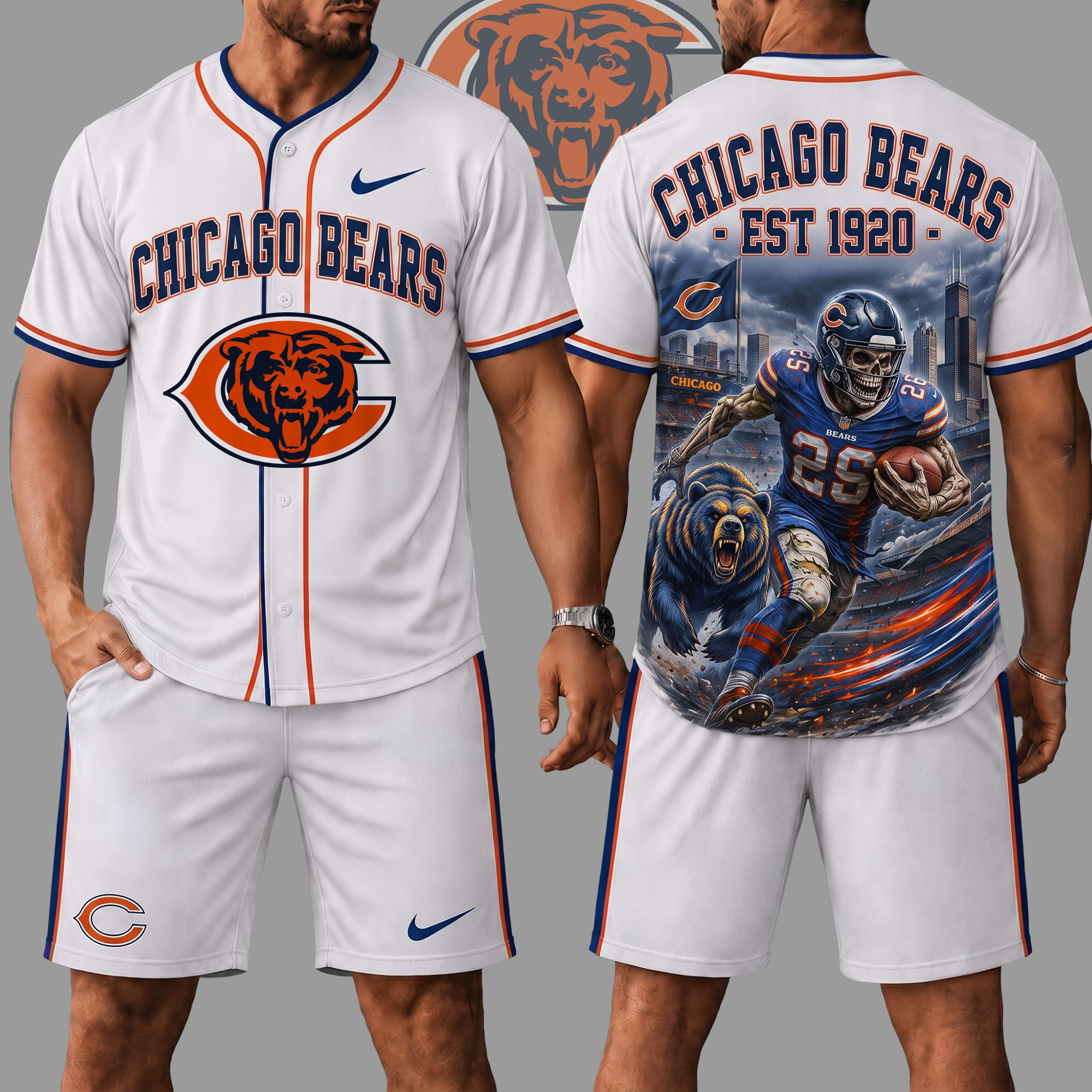 Chicago Bears | Premium NFL Skull Jersey Shorts Set NY