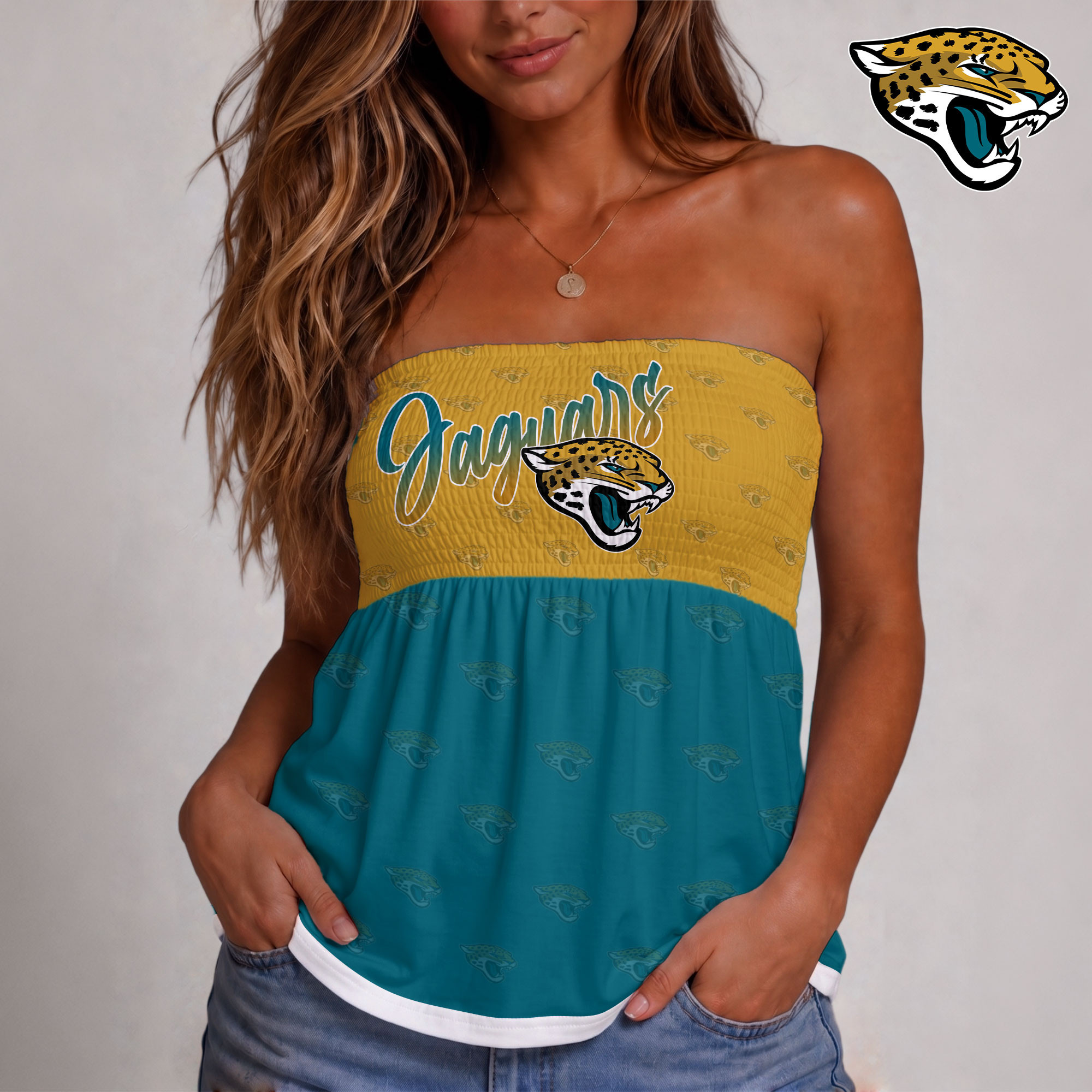 Jacksonville Jaguars | Premium NFL Vintage Strapless Top Long Sleeveless NY