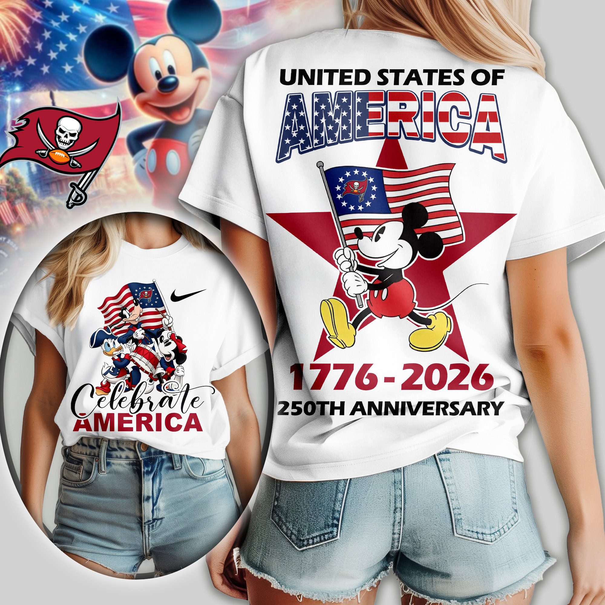 Tampa Bay Buccaneers | Premium NFL Mickey Celebrate America Women Shirt TD