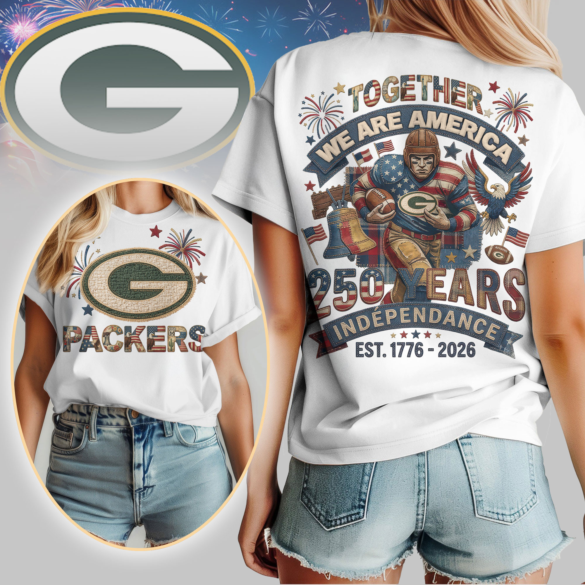 Green Bay Packers | Premium NFL 250th Anniversary Of America Patchwork Women Shirt HY