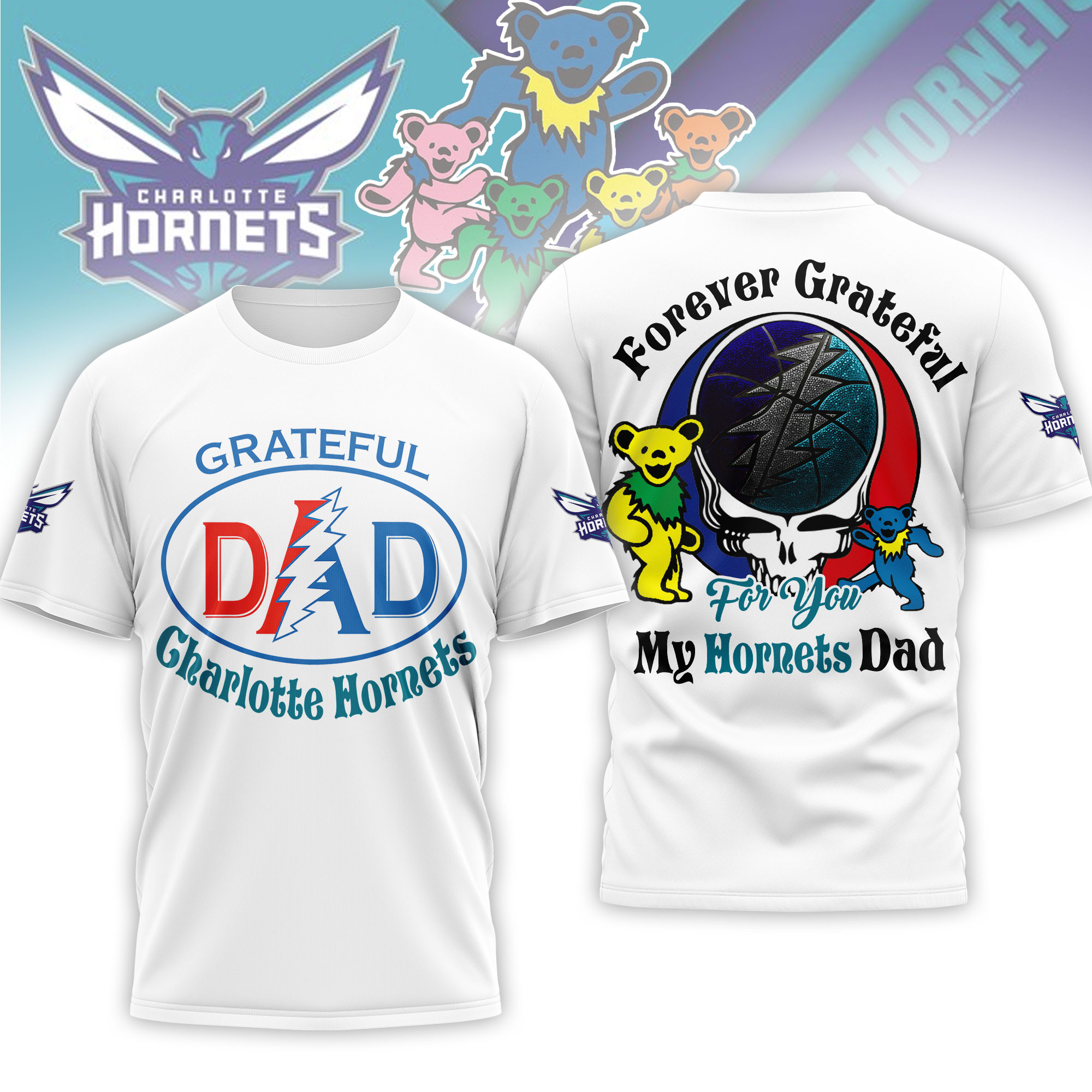Charlotte Hornets | Premium NBA Grateful Dead Father Day 3D Shirt HY